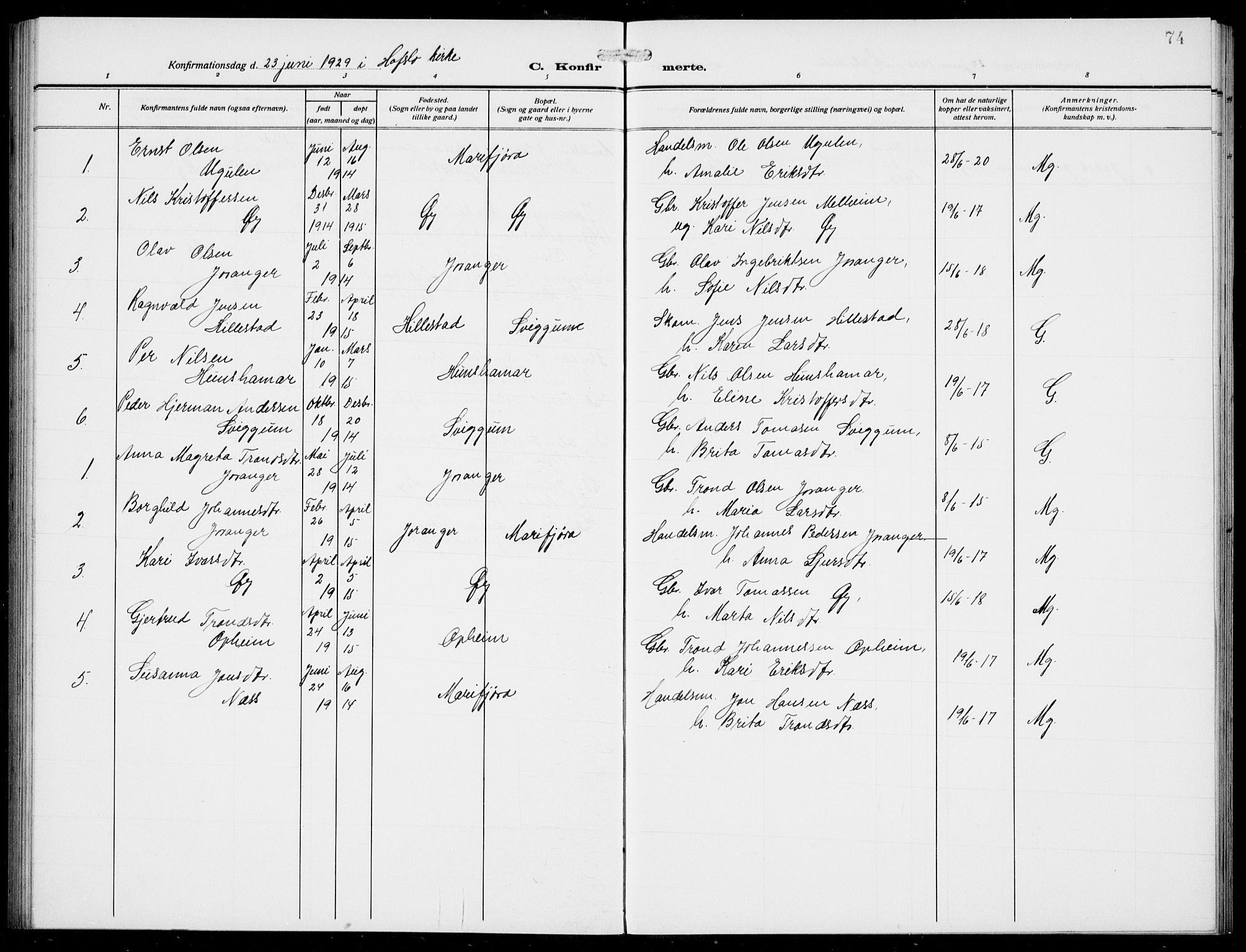 Jostedal sokneprestembete, AV/SAB-A-80601/H/Hab/Habd/L0002: Parish register (copy) no. D 2, 1910-1941, p. 74