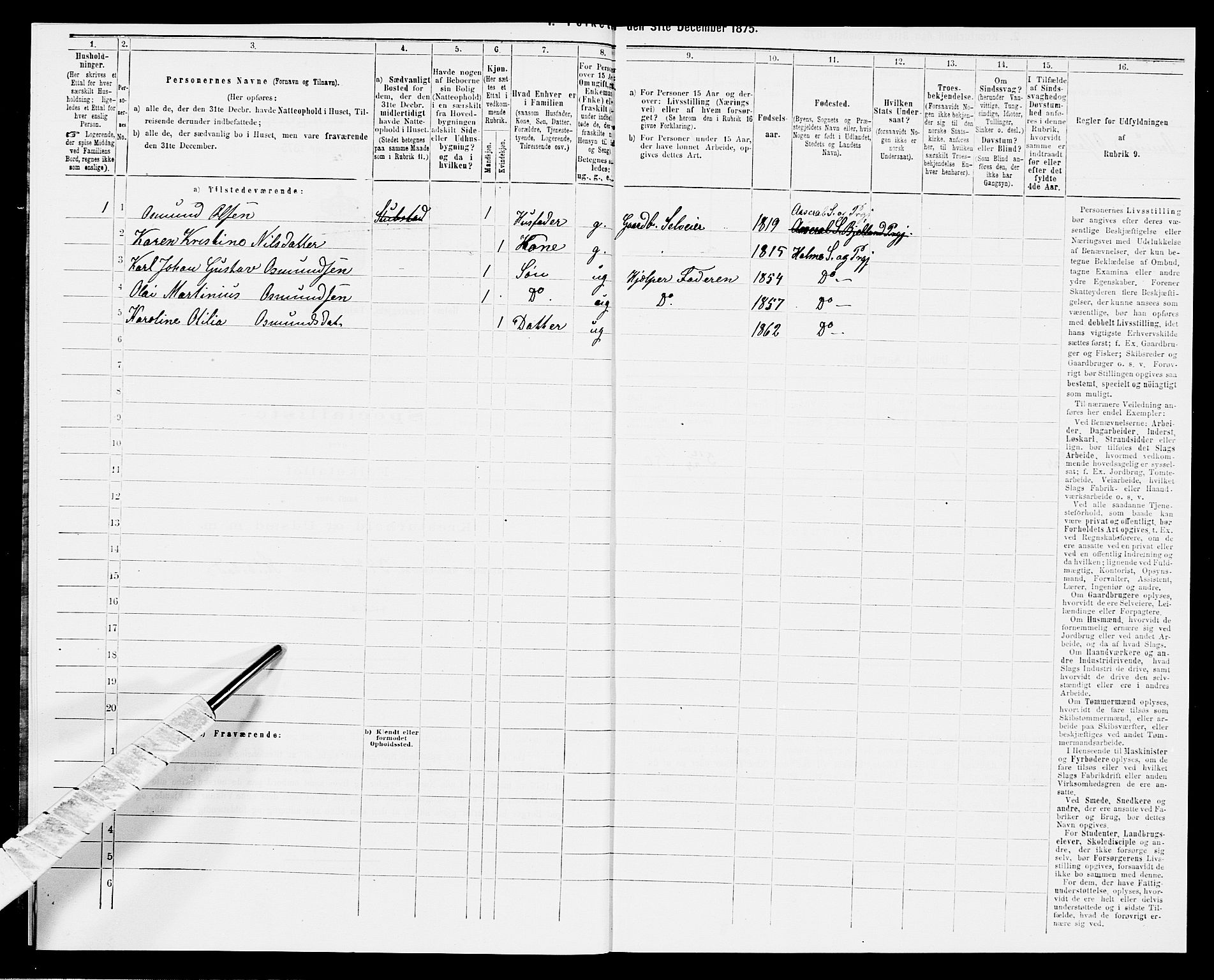 SAK, 1875 census for 1020P Holum, 1875, p. 578