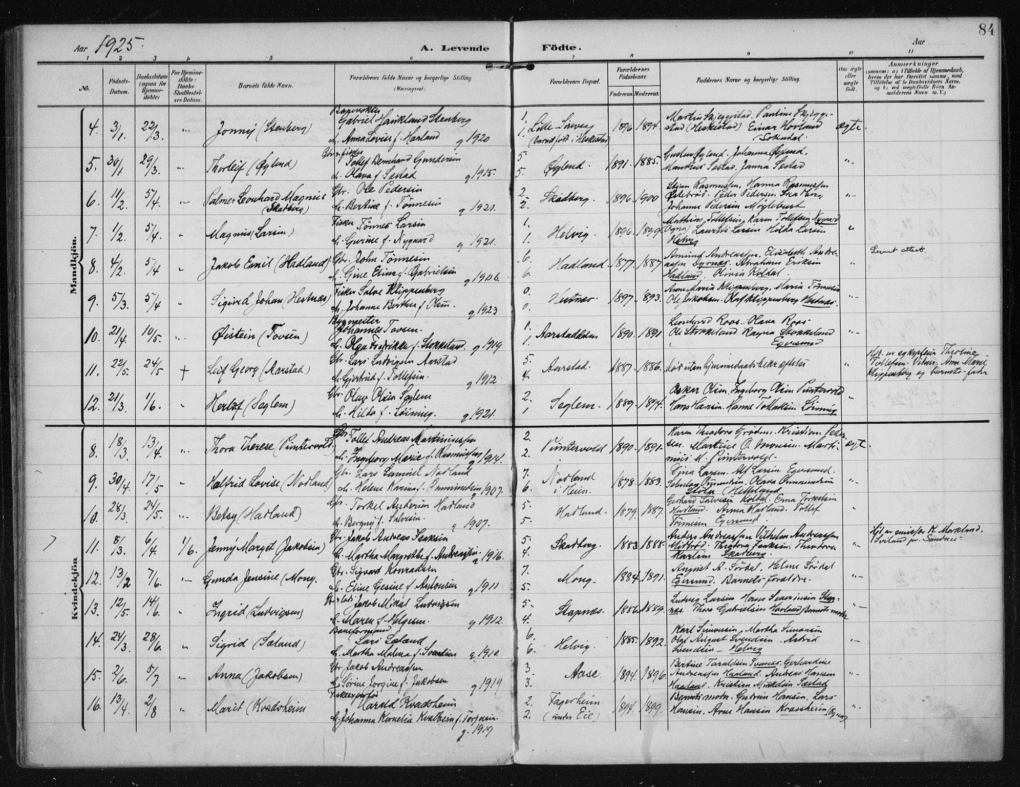 Eigersund sokneprestkontor, SAST/A-101807/S08/L0021: Parish register (official) no. A 20, 1906-1928, p. 84