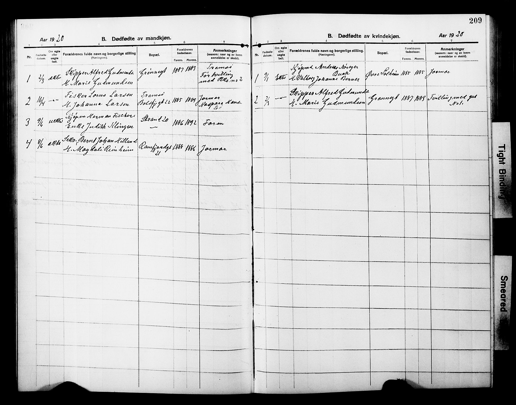 Tromsø sokneprestkontor/stiftsprosti/domprosti, SATØ/S-1343/G/Gb/L0009klokker: Parish register (copy) no. 9, 1915-1925, p. 209