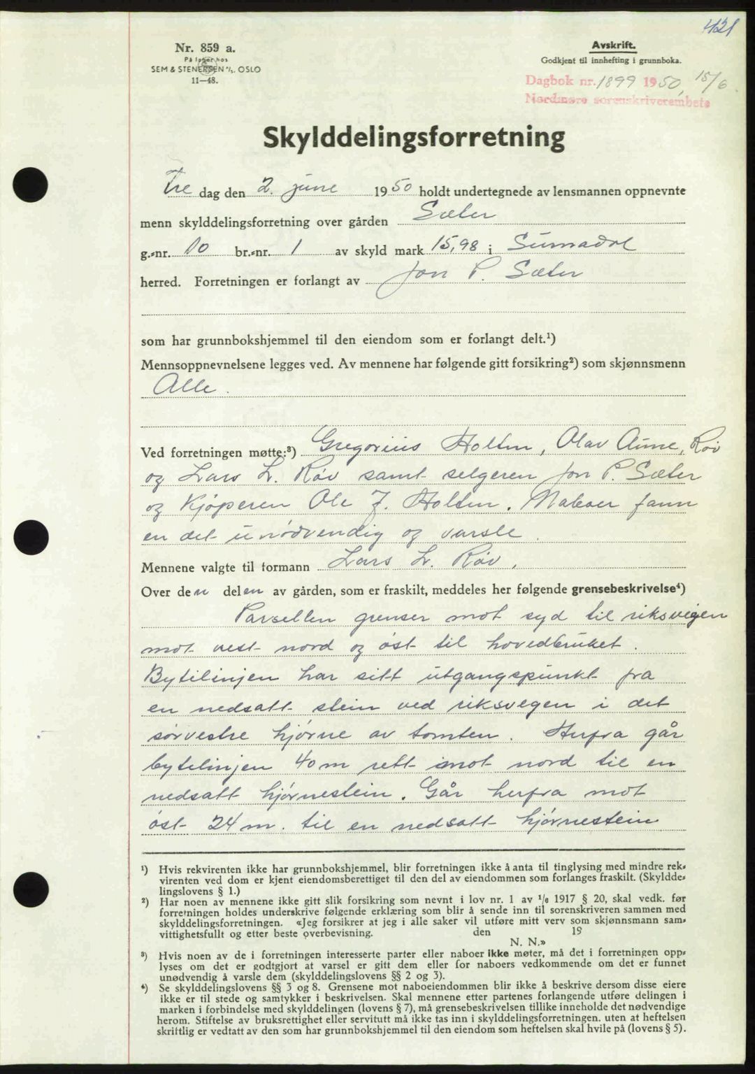 Nordmøre sorenskriveri, AV/SAT-A-4132/1/2/2Ca: Mortgage book no. A115, 1950-1950, Diary no: : 1899/1950