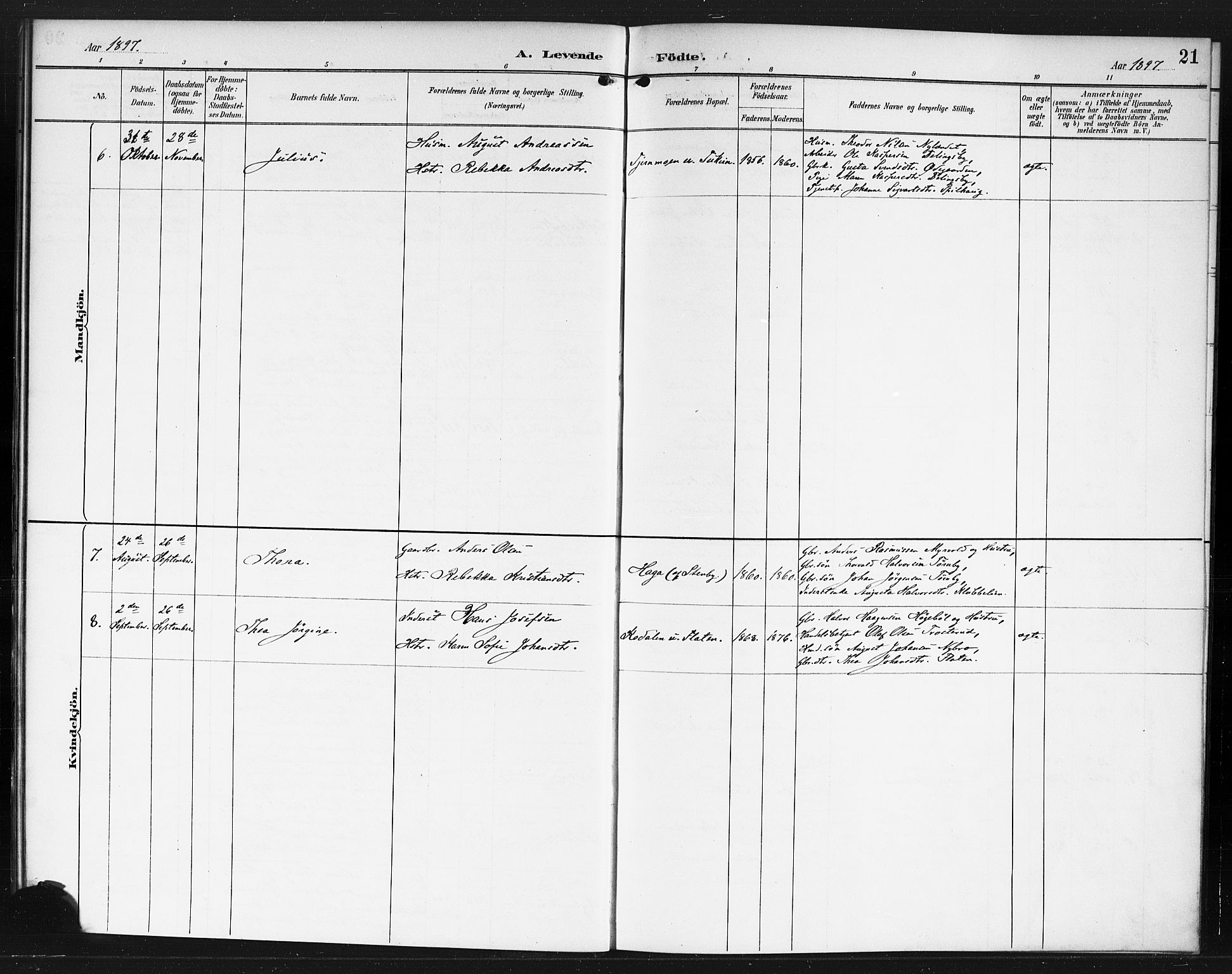 Rødenes prestekontor Kirkebøker, AV/SAO-A-2005/F/Fb/L0002: Parish register (official) no. II 2, 1890-1900, p. 21