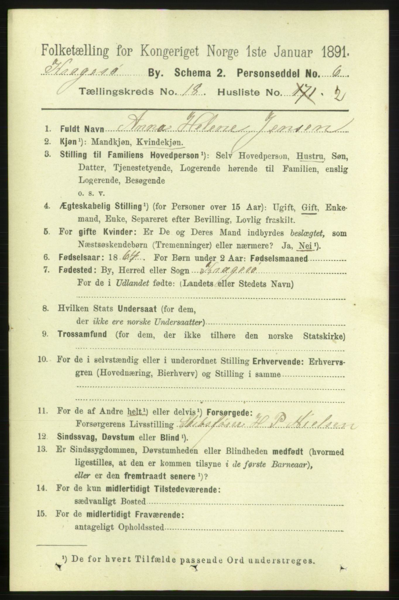 RA, 1891 census for 0801 Kragerø, 1891, p. 4462