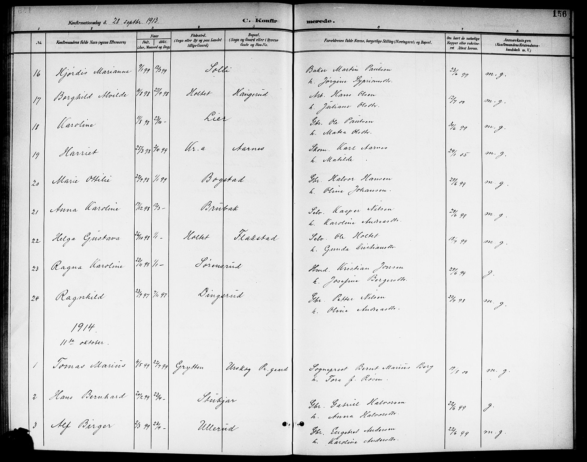 Aurskog prestekontor Kirkebøker, SAO/A-10304a/G/Ga/L0004: Parish register (copy) no. I 4, 1901-1921, p. 156