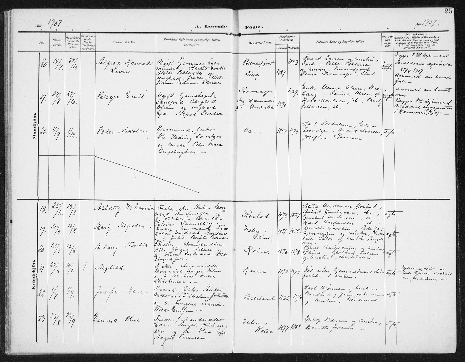 Ministerialprotokoller, klokkerbøker og fødselsregistre - Nordland, AV/SAT-A-1459/886/L1221: Parish register (official) no. 886A03, 1903-1913, p. 25