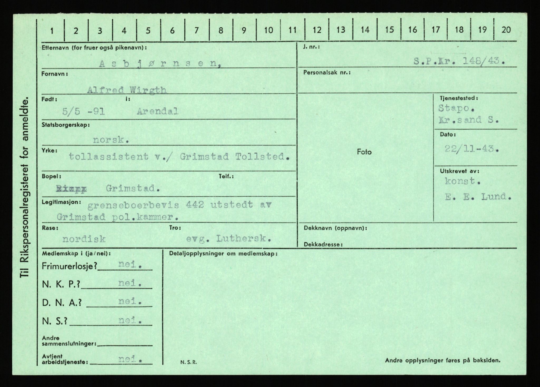 Statspolitiet - Hovedkontoret / Osloavdelingen, AV/RA-S-1329/C/Ca/L0002: Arneberg - Brand, 1943-1945, p. 348