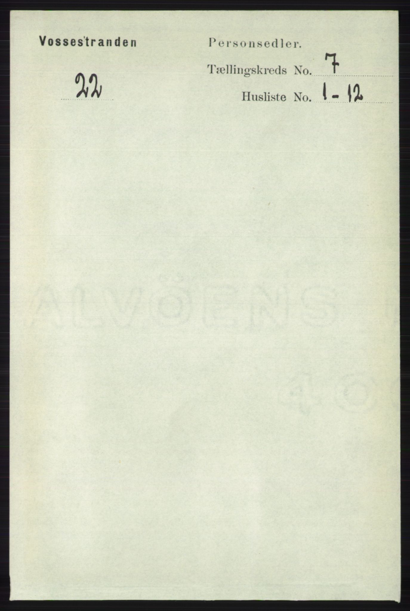 RA, 1891 census for 1236 Vossestrand, 1891, p. 2325