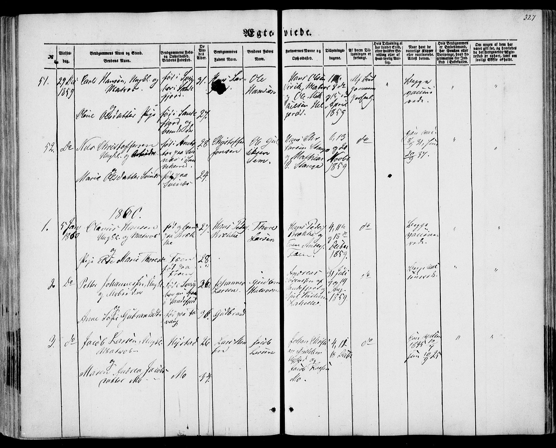 Sandar kirkebøker, SAKO/A-243/F/Fa/L0007: Parish register (official) no. 7, 1855-1861, p. 327
