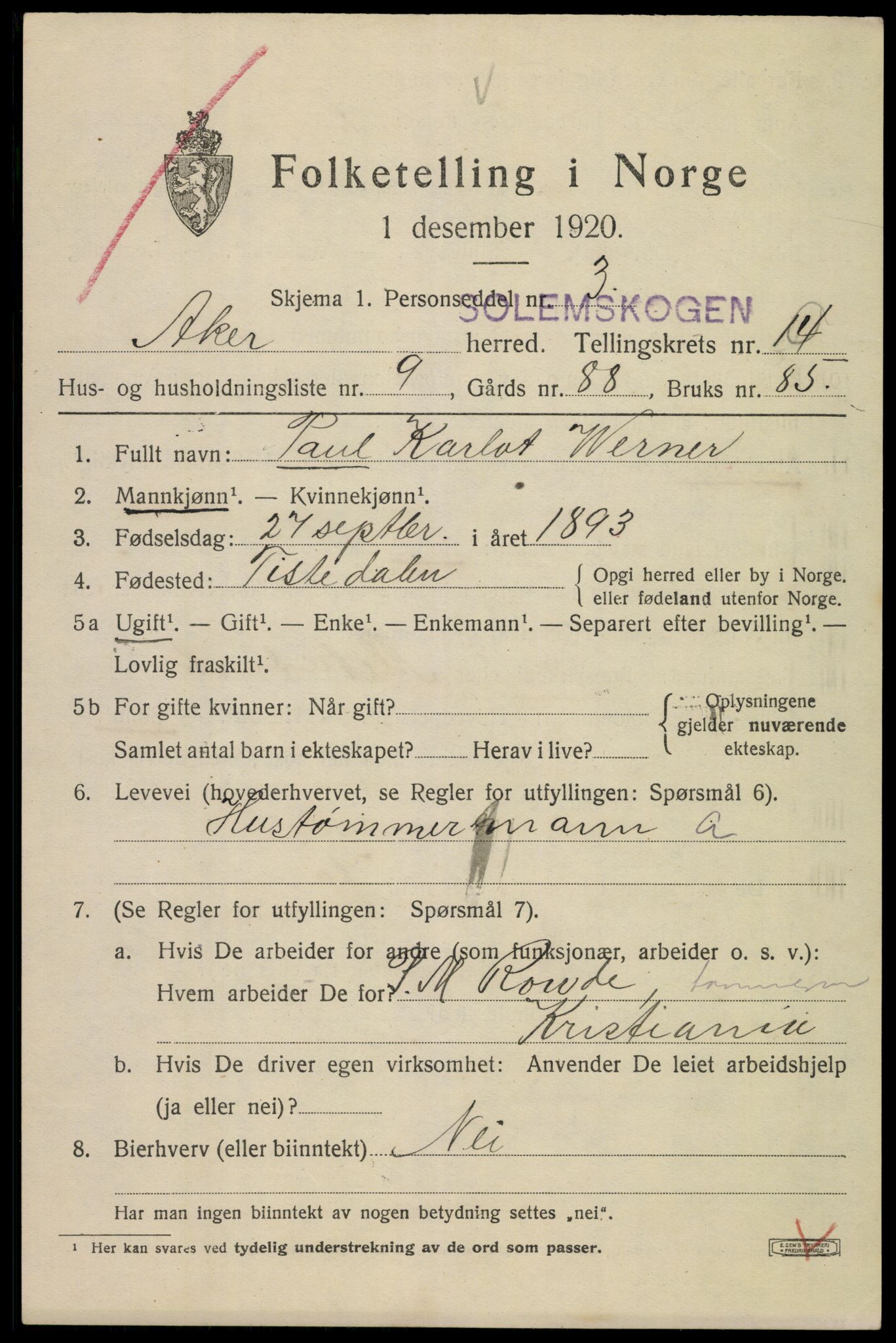 SAO, 1920 census for Aker, 1920, p. 85886