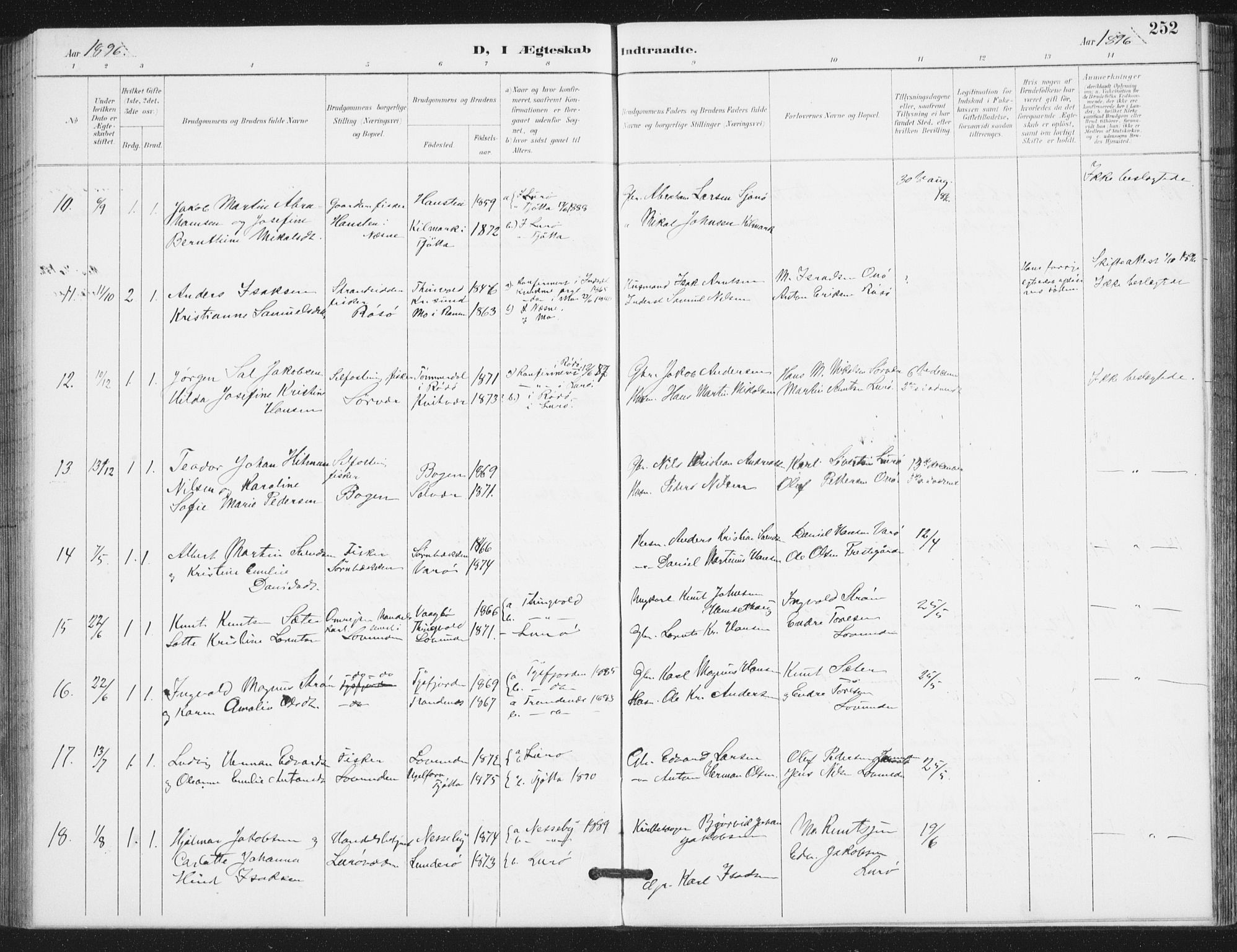 Ministerialprotokoller, klokkerbøker og fødselsregistre - Nordland, SAT/A-1459/839/L0573: Parish register (copy) no. 839C03, 1892-1917, p. 252
