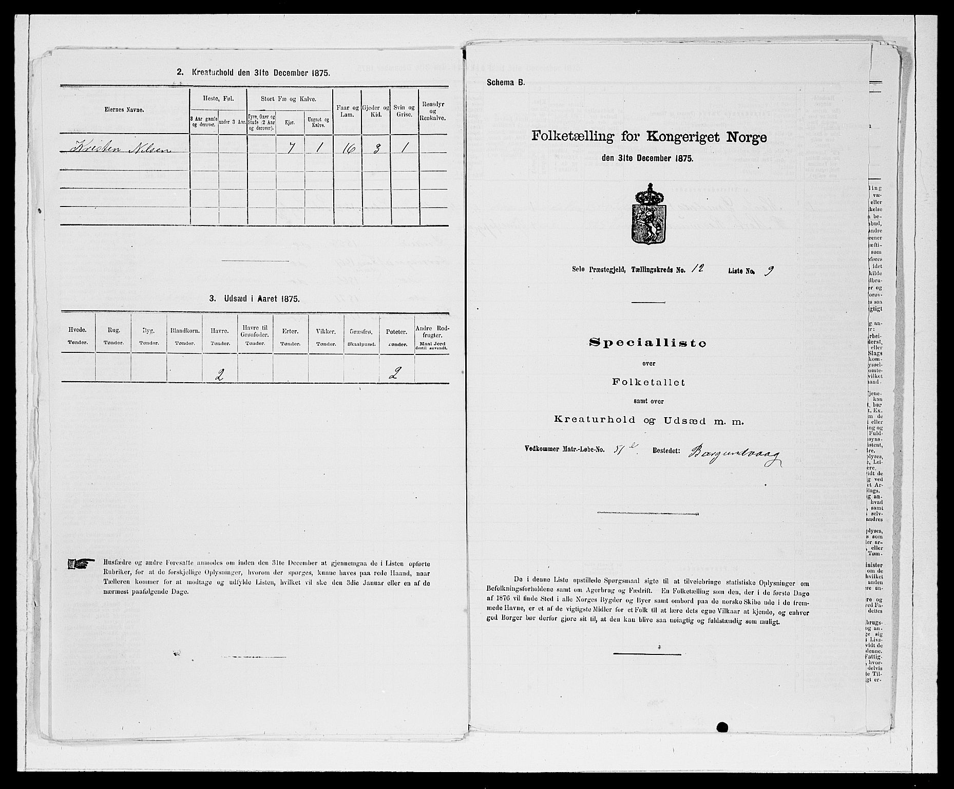 SAB, 1875 Census for 1441P Selje, 1875, p. 1498