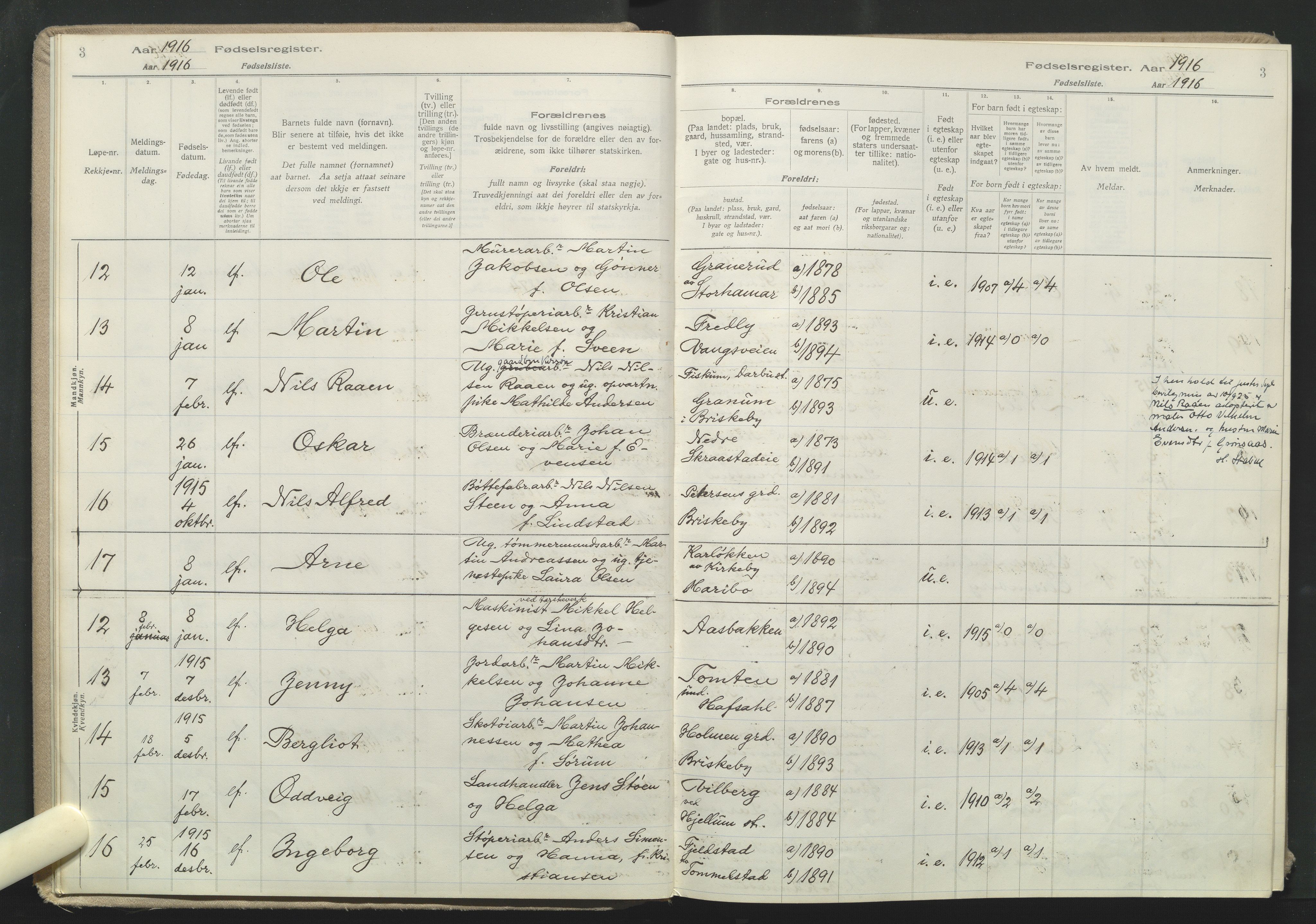 Vang prestekontor, Hedmark, AV/SAH-PREST-008/I/Id/L0001: Birth register no. 1, 1915-1923