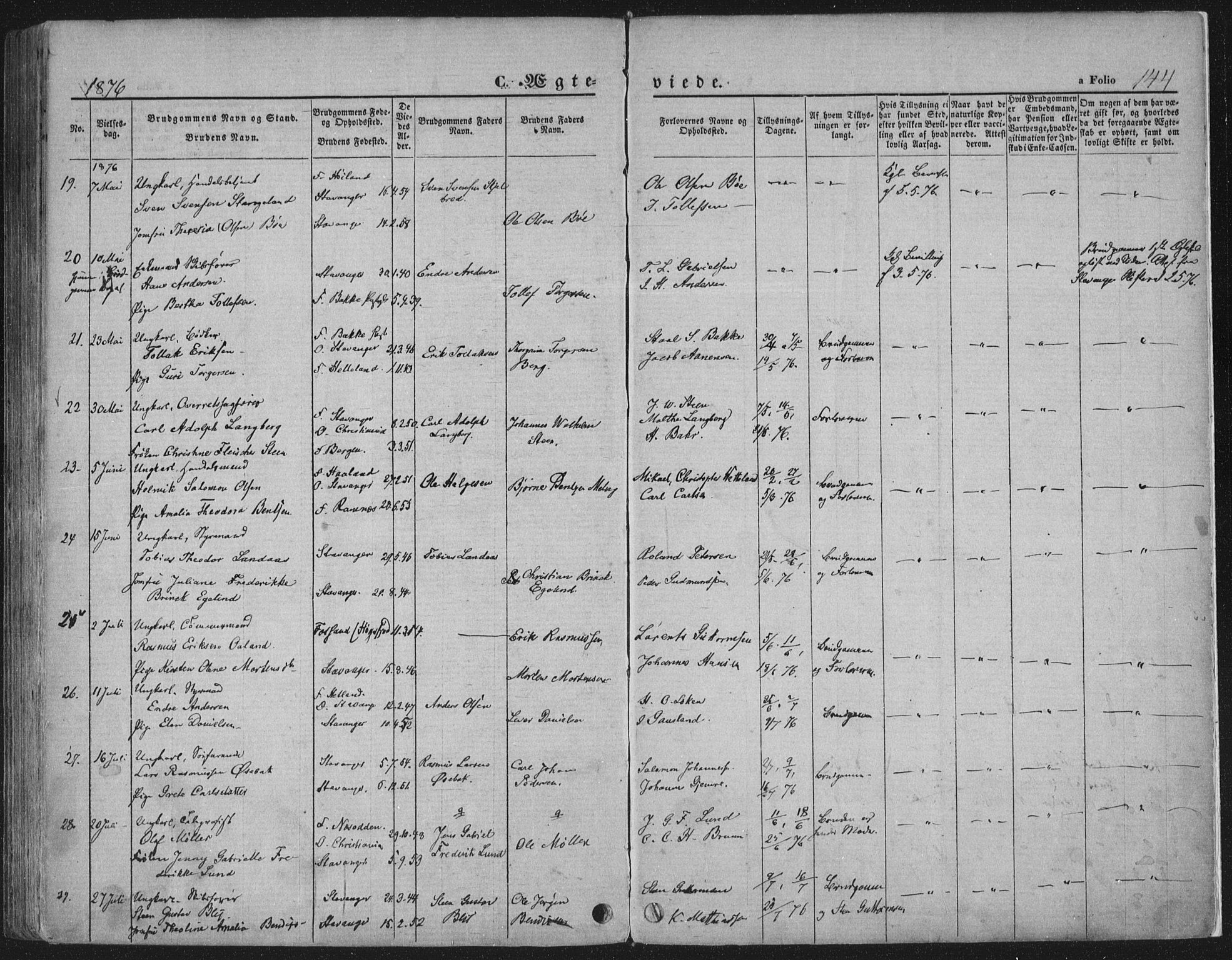 Domkirken sokneprestkontor, SAST/A-101812/001/30/30BA/L0019: Parish register (official) no. A 18, 1857-1877, p. 144