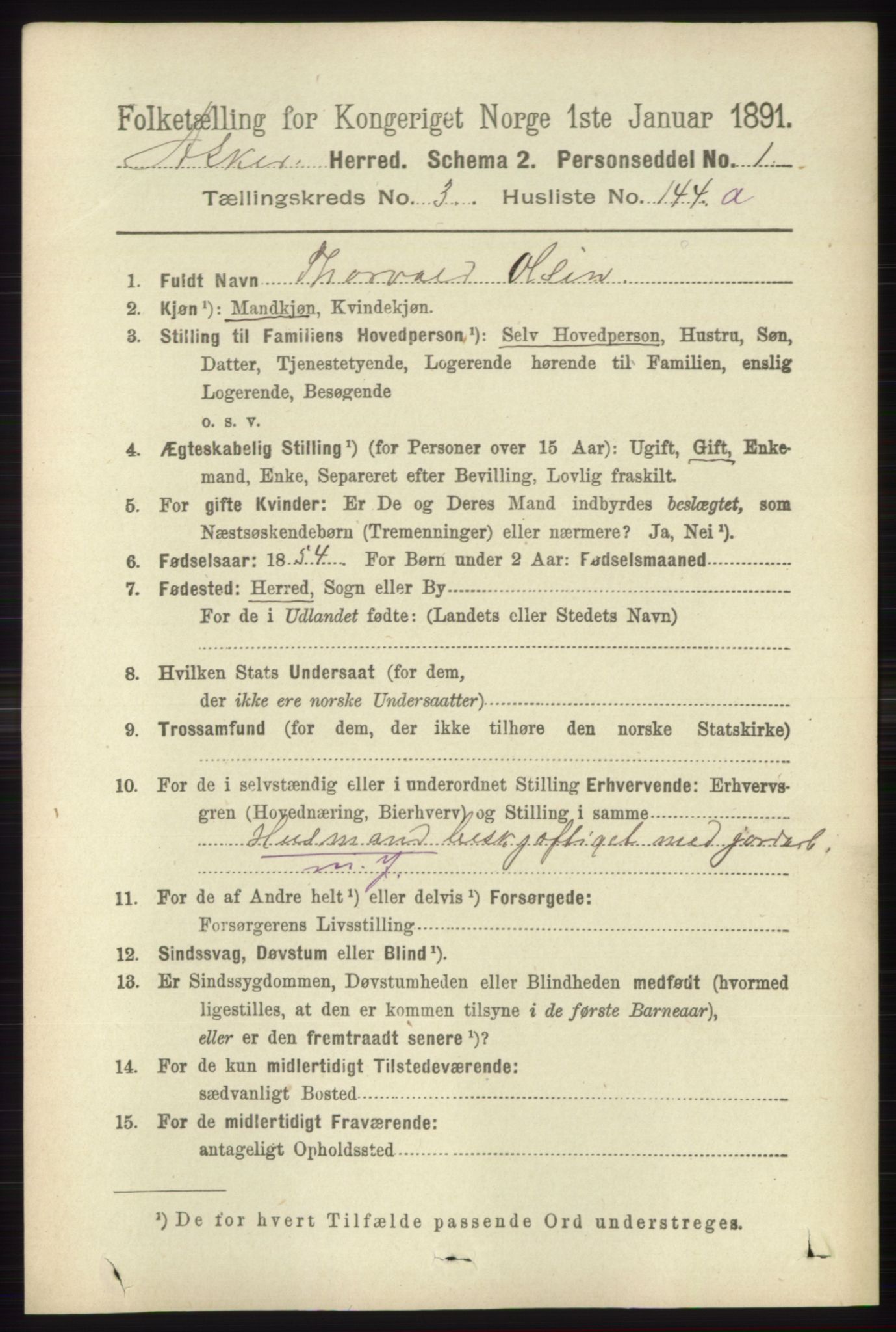 RA, 1891 census for 0220 Asker, 1891, p. 2821