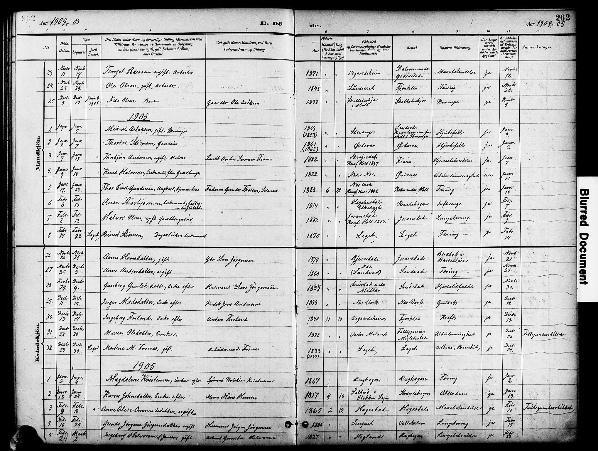 Holt sokneprestkontor, SAK/1111-0021/F/Fb/L0011: Parish register (copy) no. B 11, 1897-1921, p. 262