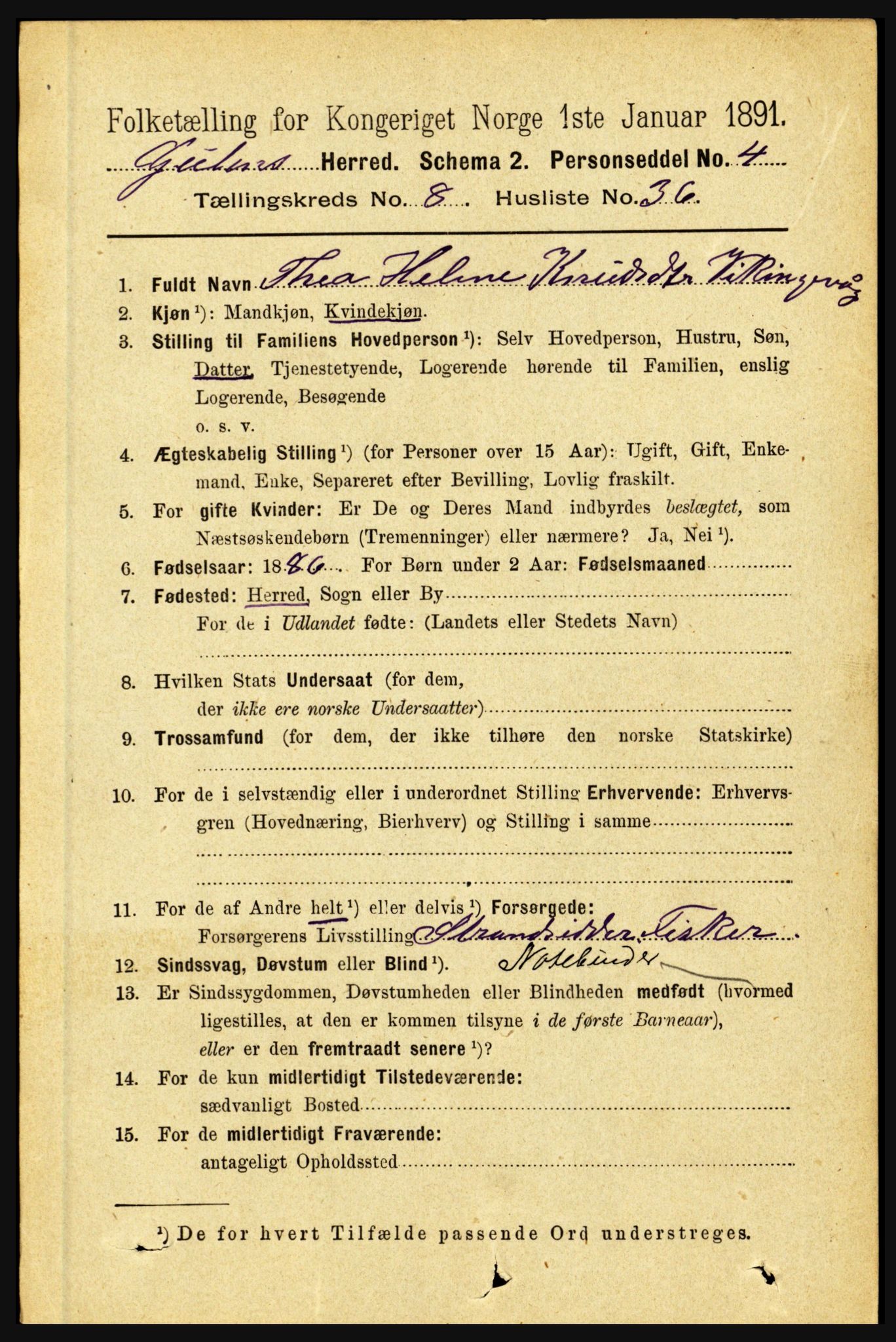 RA, 1891 census for 1411 Gulen, 1891, p. 2701