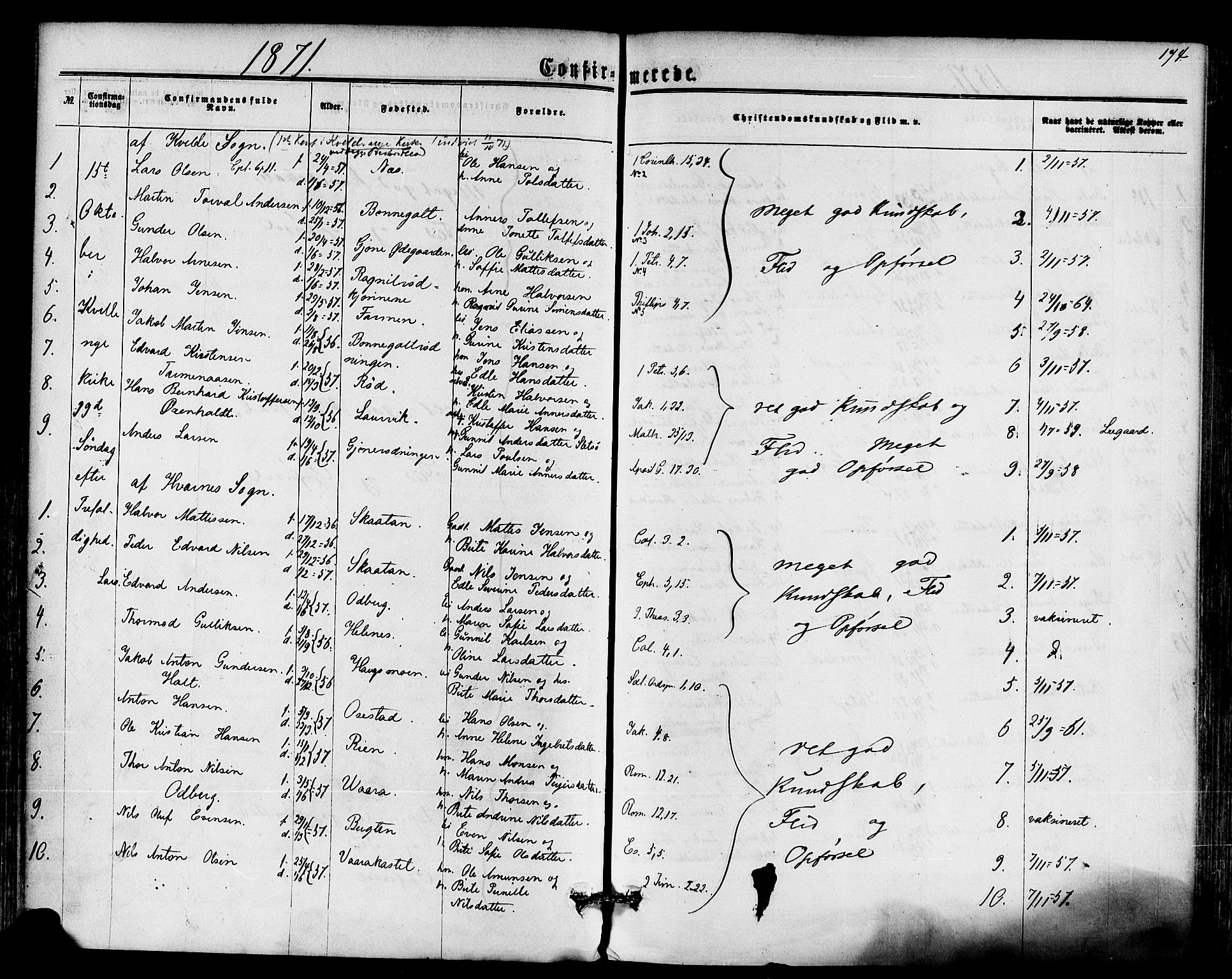 Hedrum kirkebøker, AV/SAKO-A-344/F/Fa/L0008: Parish register (official) no. I 8, 1869-1880, p. 174