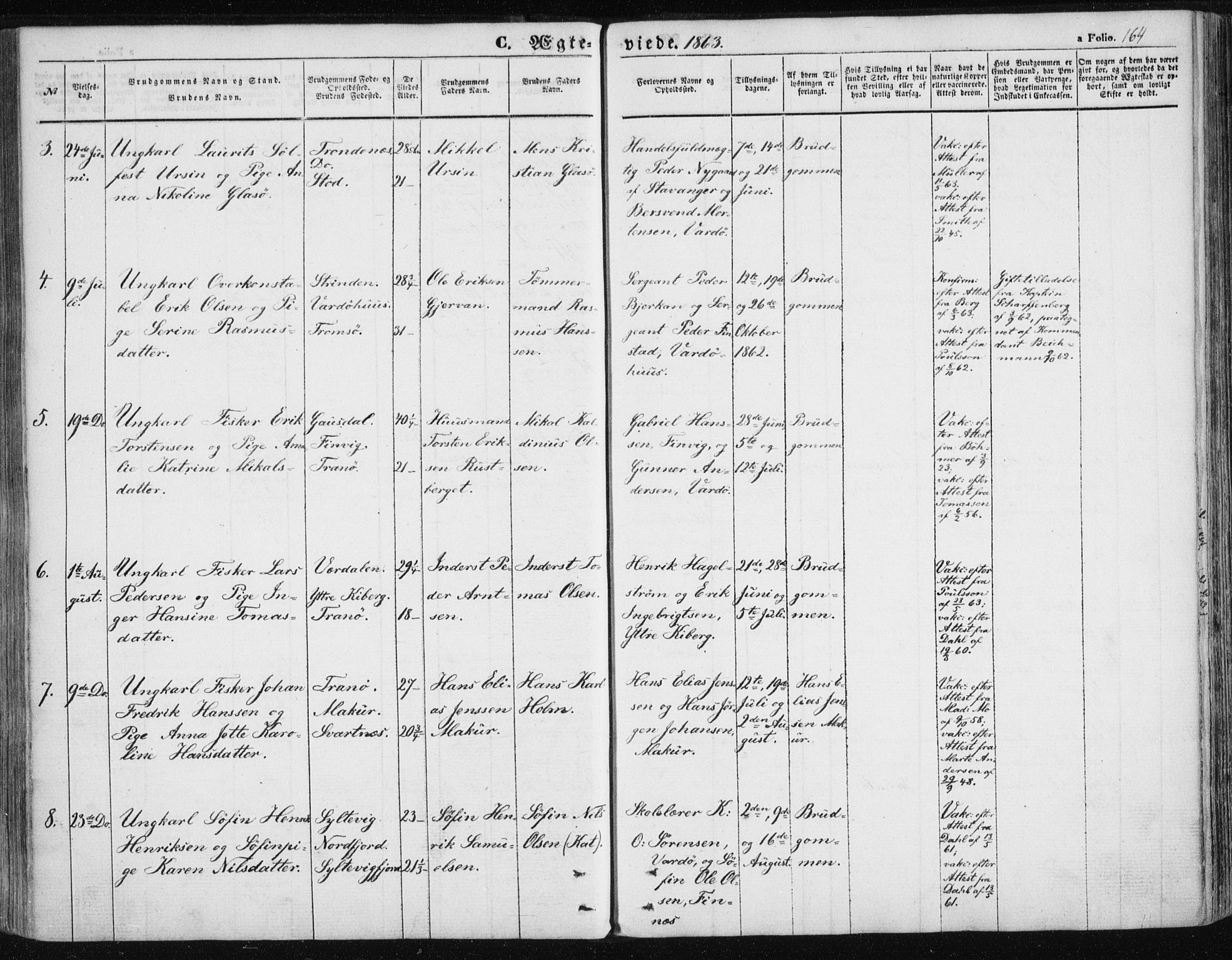 Vardø sokneprestkontor, SATØ/S-1332/H/Ha/L0004kirke: Parish register (official) no. 4, 1862-1871, p. 164