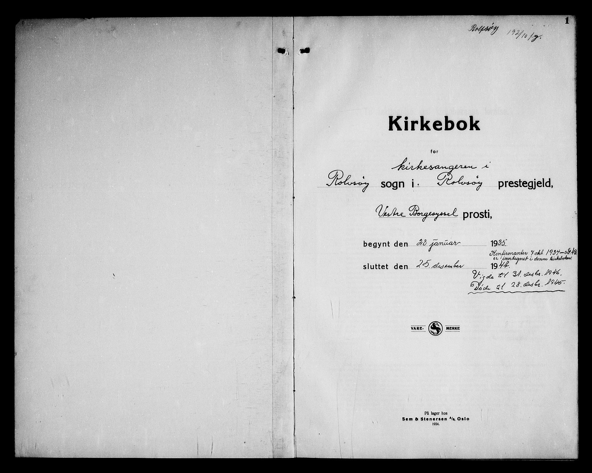 Rolvsøy prestekontor Kirkebøker, AV/SAO-A-2004/G/Ga/L0003: Parish register (copy) no. 3, 1935-1947, p. 1