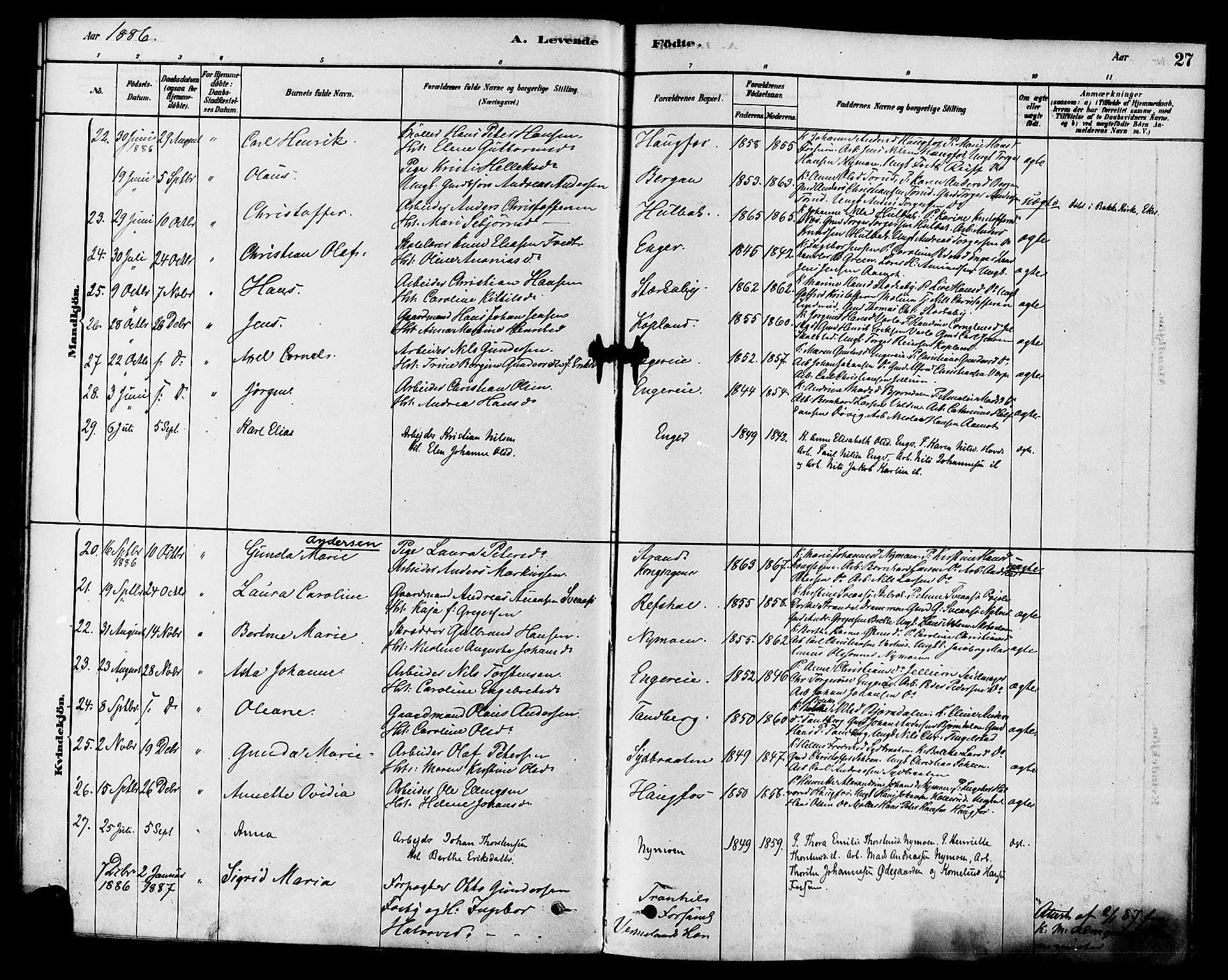 Modum kirkebøker, AV/SAKO-A-234/F/Fa/L0015: Parish register (official) no. 15 /1, 1877-1889, p. 27