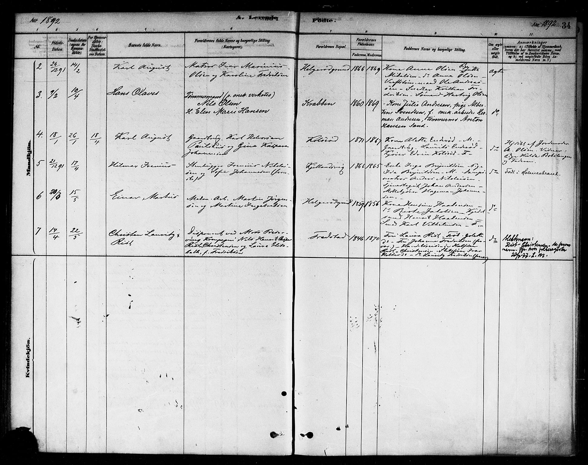 Moss prestekontor Kirkebøker, AV/SAO-A-2003/F/Fc/L0001: Parish register (official) no. III 1, 1878-1894, p. 34