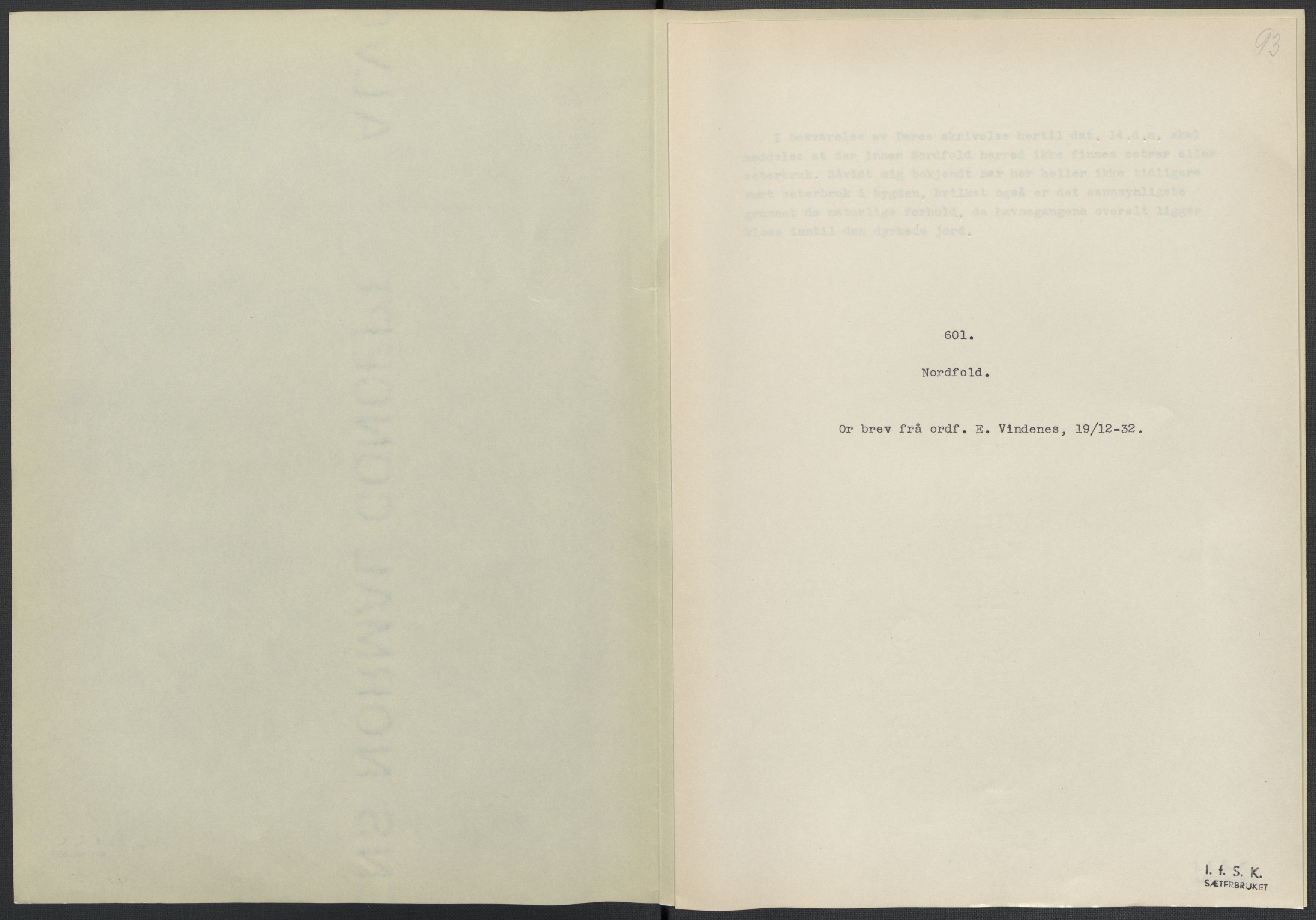 Instituttet for sammenlignende kulturforskning, RA/PA-0424/F/Fc/L0016/0002: Eske B16: / Nordland (perm XLVII), 1932-1936, p. 93