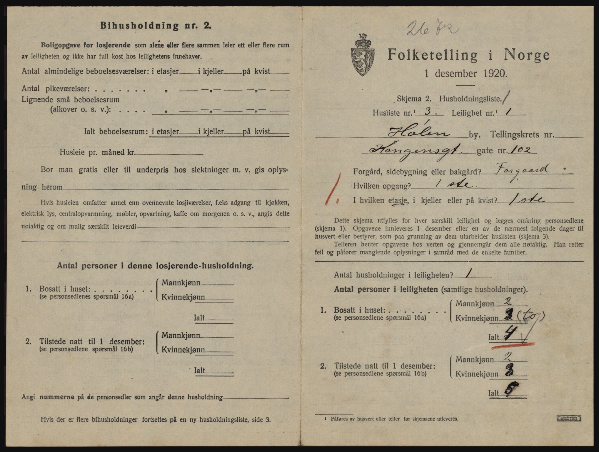 SAO, 1920 census for Hølen, 1920, p. 109