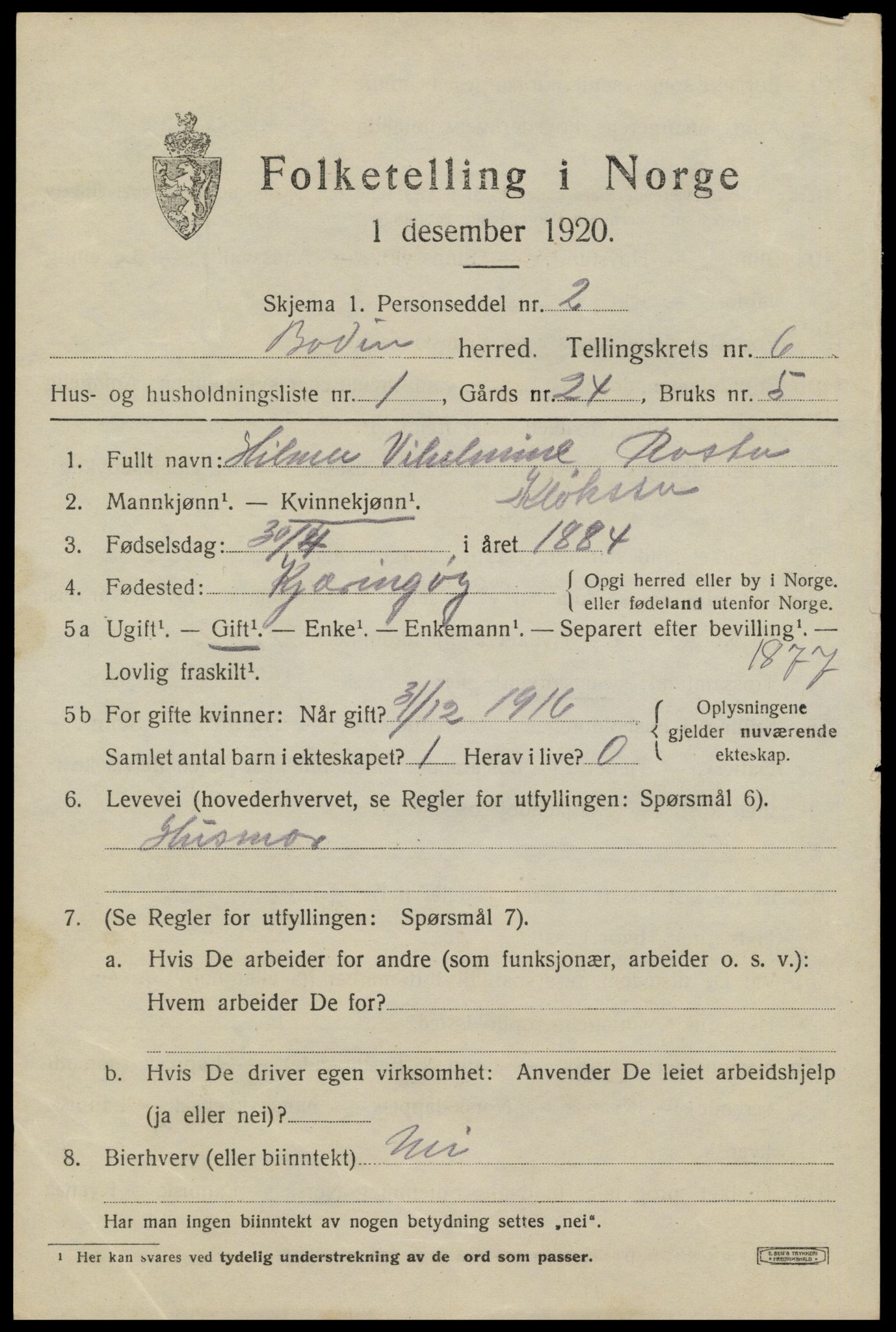 SAT, 1920 census for Bodin, 1920, p. 3492