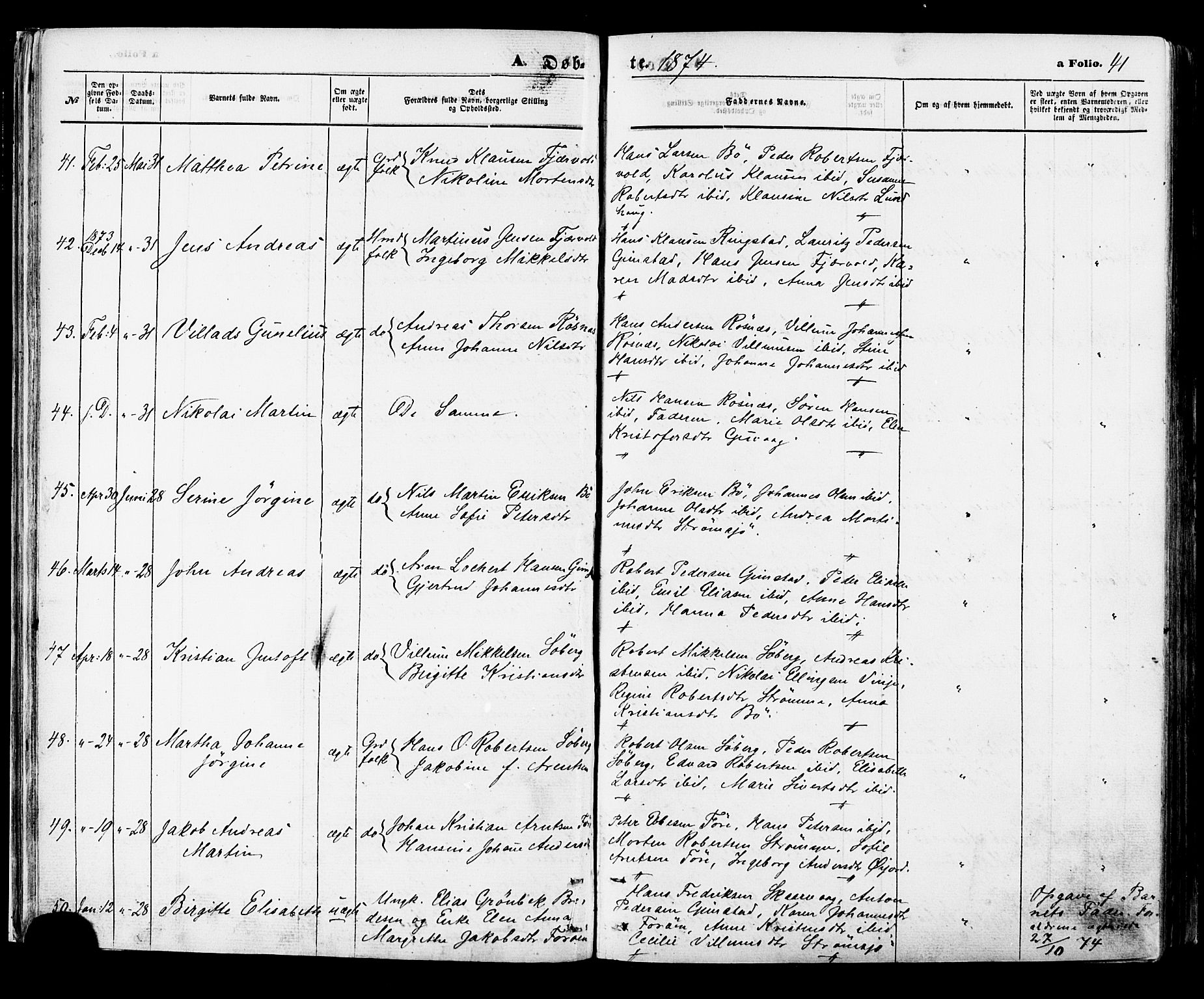Ministerialprotokoller, klokkerbøker og fødselsregistre - Nordland, SAT/A-1459/891/L1301: Parish register (official) no. 891A06, 1870-1878, p. 41