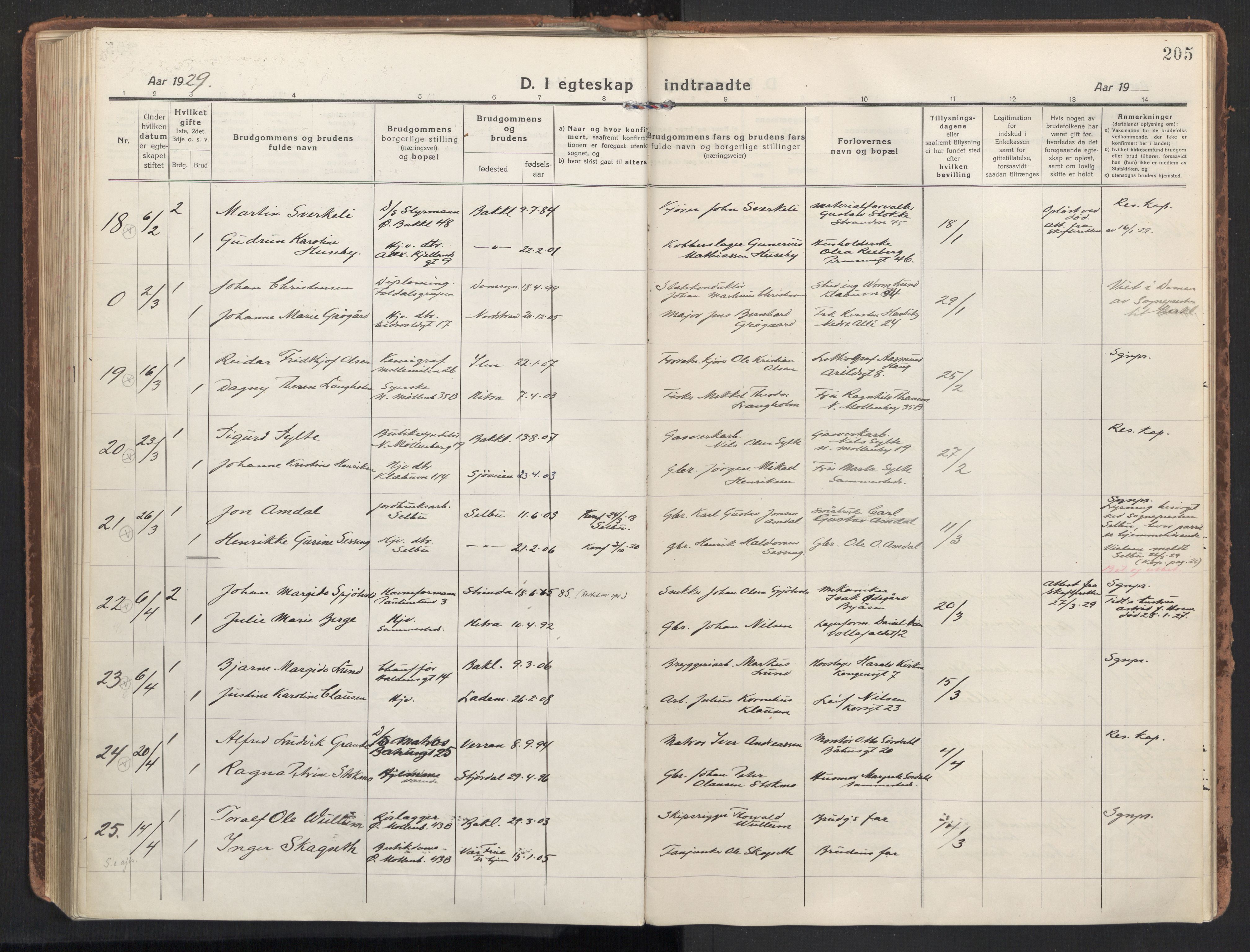 Ministerialprotokoller, klokkerbøker og fødselsregistre - Sør-Trøndelag, AV/SAT-A-1456/604/L0206: Parish register (official) no. 604A26, 1917-1931, p. 205