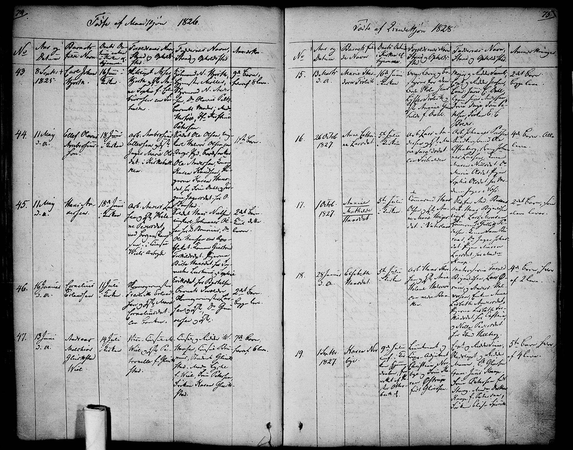 Halden prestekontor Kirkebøker, AV/SAO-A-10909/F/Fa/L0004: Parish register (official) no. I 4, 1823-1834, p. 74-75