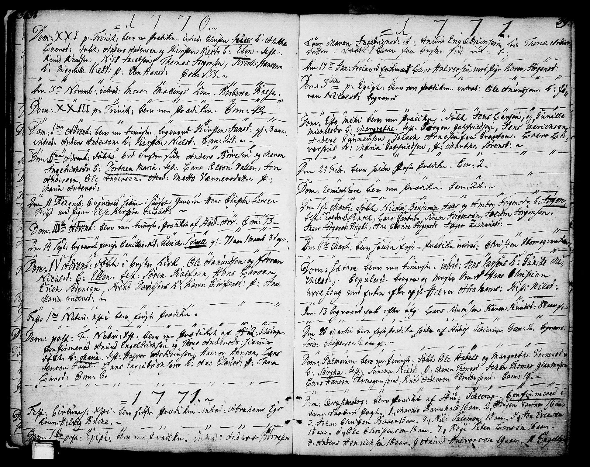 Porsgrunn kirkebøker , AV/SAKO-A-104/F/Fa/L0002: Parish register (official) no. 2, 1764-1814, p. 38-39