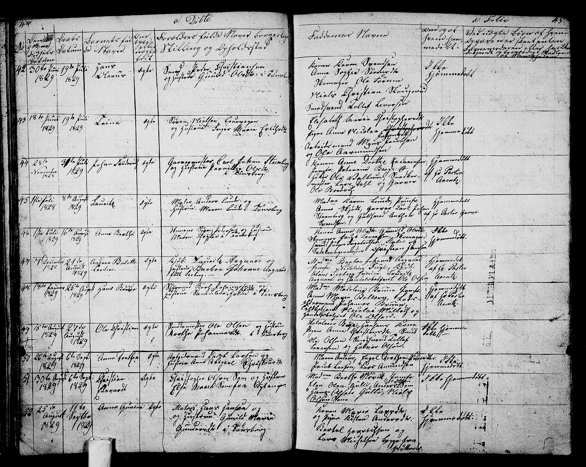 Tønsberg kirkebøker, AV/SAKO-A-330/G/Ga/L0002: Parish register (copy) no. 2, 1827-1854, p. 44-45