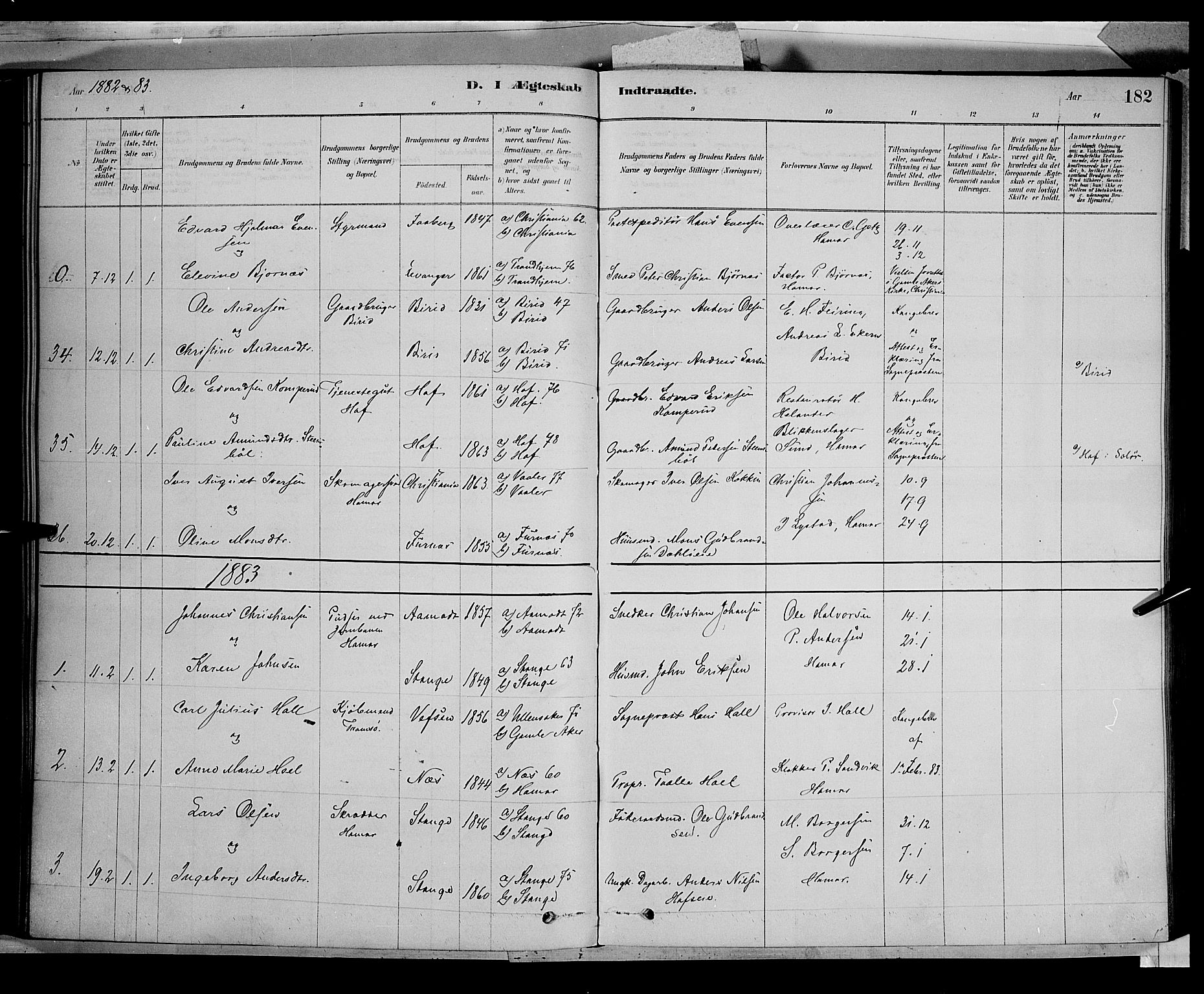 Vang prestekontor, Hedmark, SAH/PREST-008/H/Ha/Haa/L0016: Parish register (official) no. 16, 1878-1889, p. 182