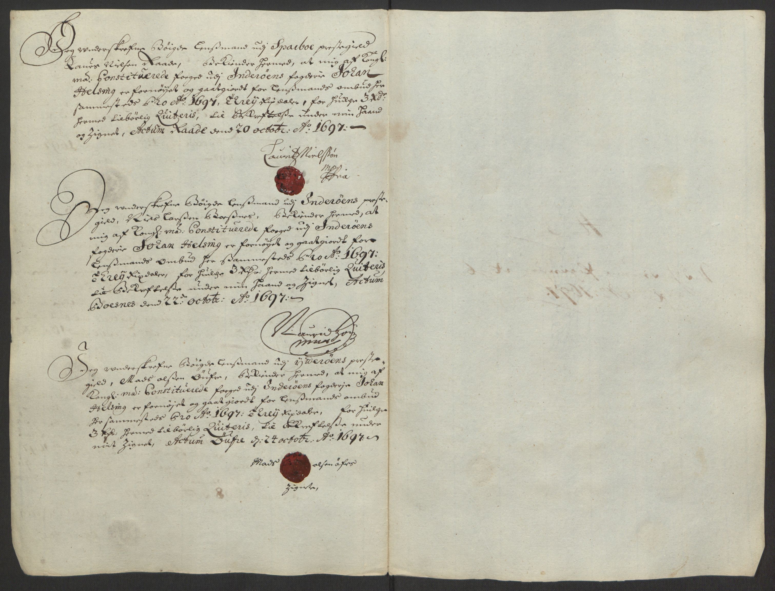 Rentekammeret inntil 1814, Reviderte regnskaper, Fogderegnskap, RA/EA-4092/R63/L4309: Fogderegnskap Inderøy, 1695-1697, p. 519