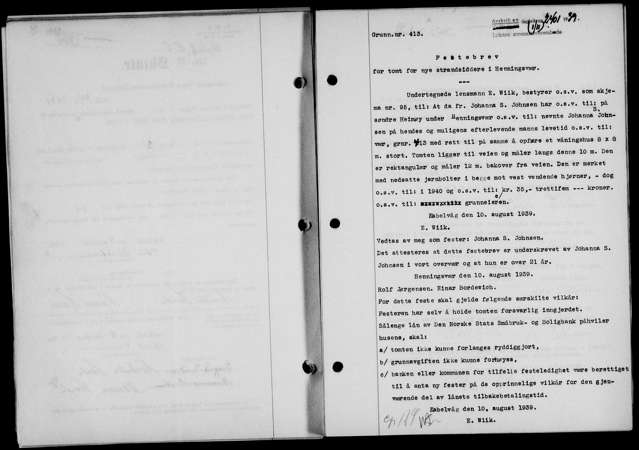 Lofoten sorenskriveri, SAT/A-0017/1/2/2C/L0006a: Mortgage book no. 6a, 1939-1939, Diary no: : 2401/1939