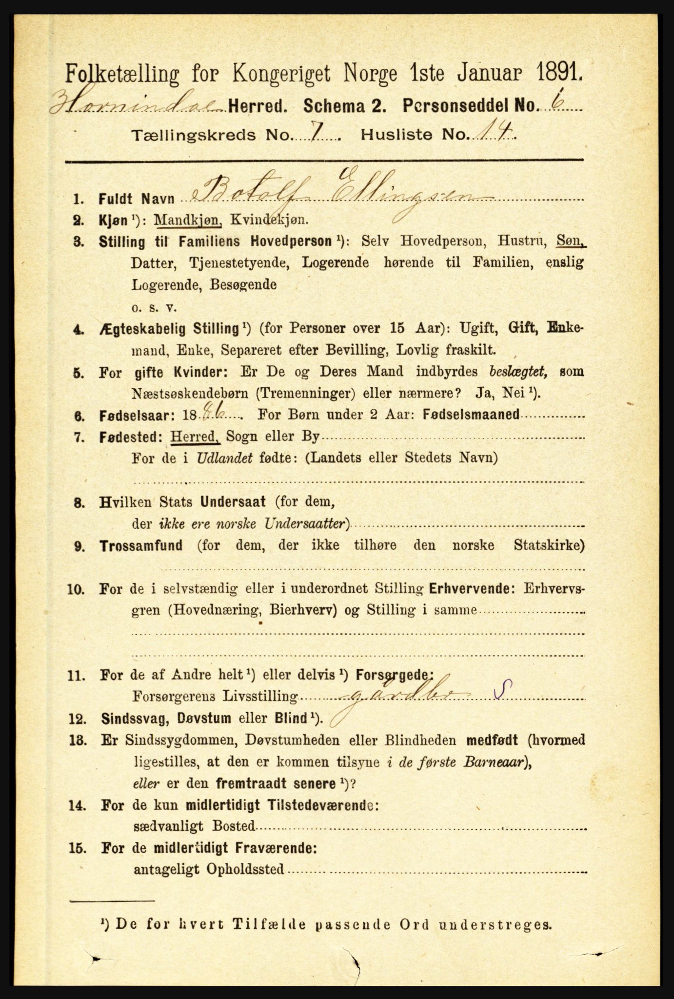 RA, 1891 census for 1444 Hornindal, 1891, p. 1851