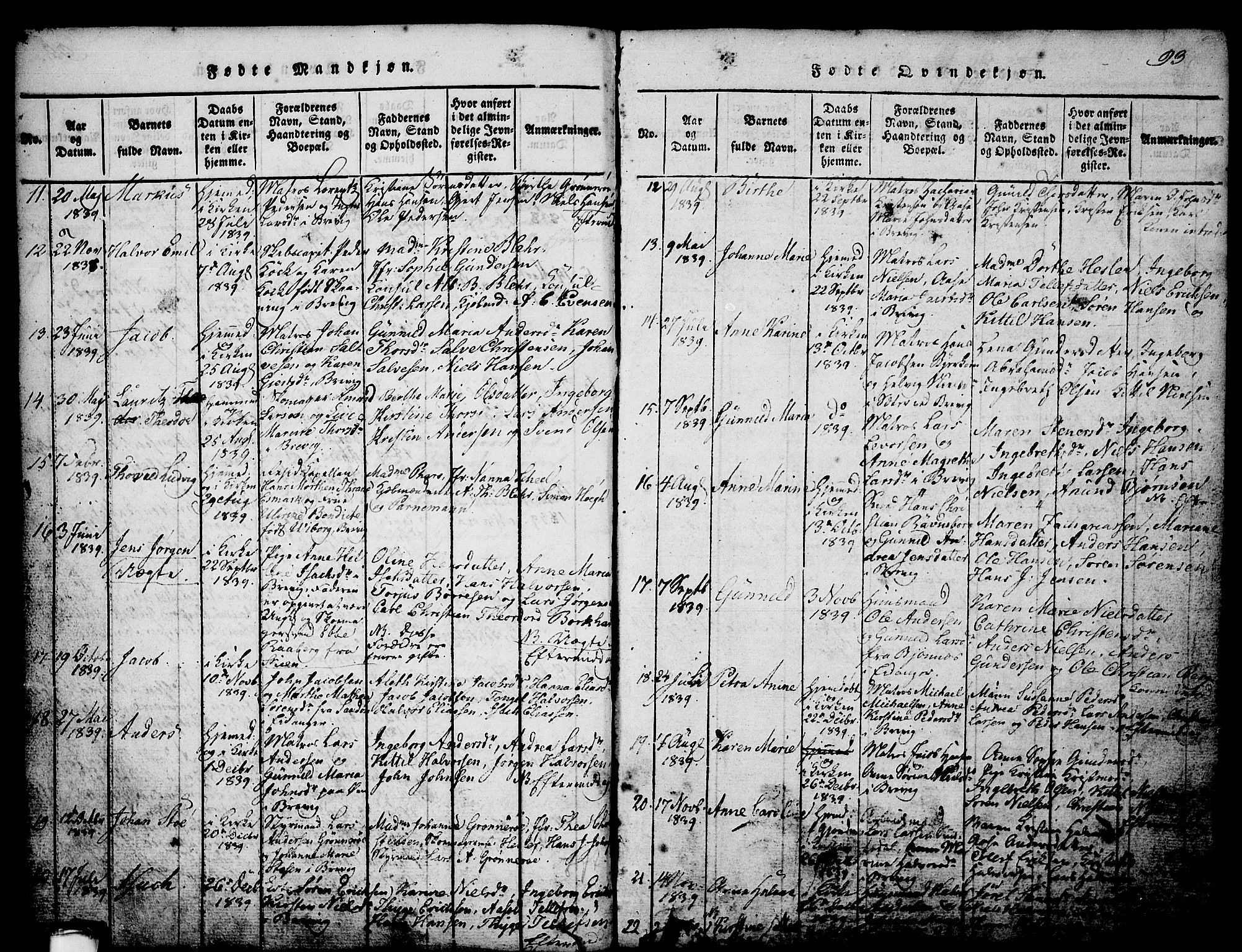 Brevik kirkebøker, AV/SAKO-A-255/G/Ga/L0001: Parish register (copy) no. 1, 1814-1845, p. 93