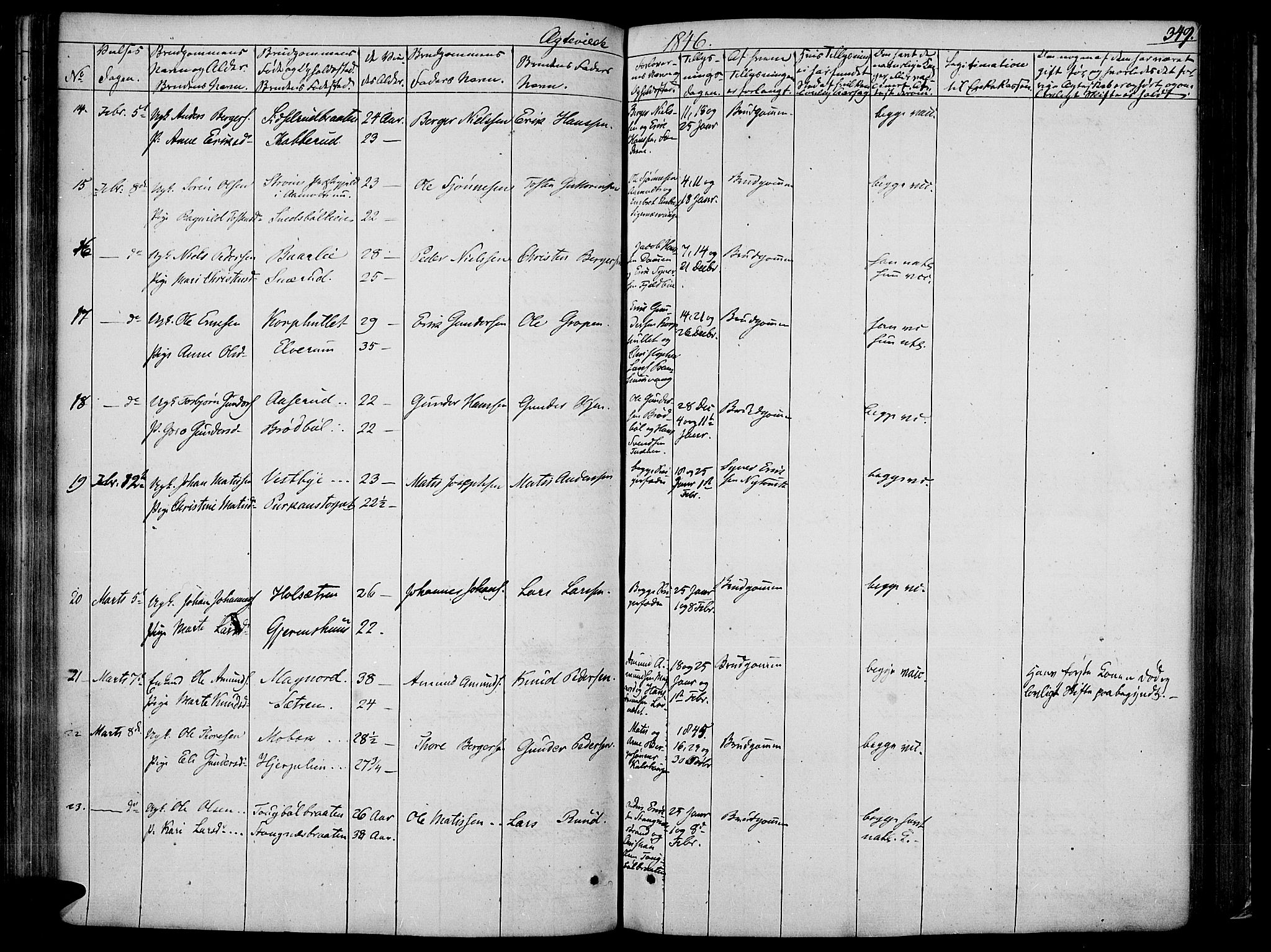 Vinger prestekontor, SAH/PREST-024/H/Ha/Haa/L0008: Parish register (official) no. 8, 1839-1847, p. 349