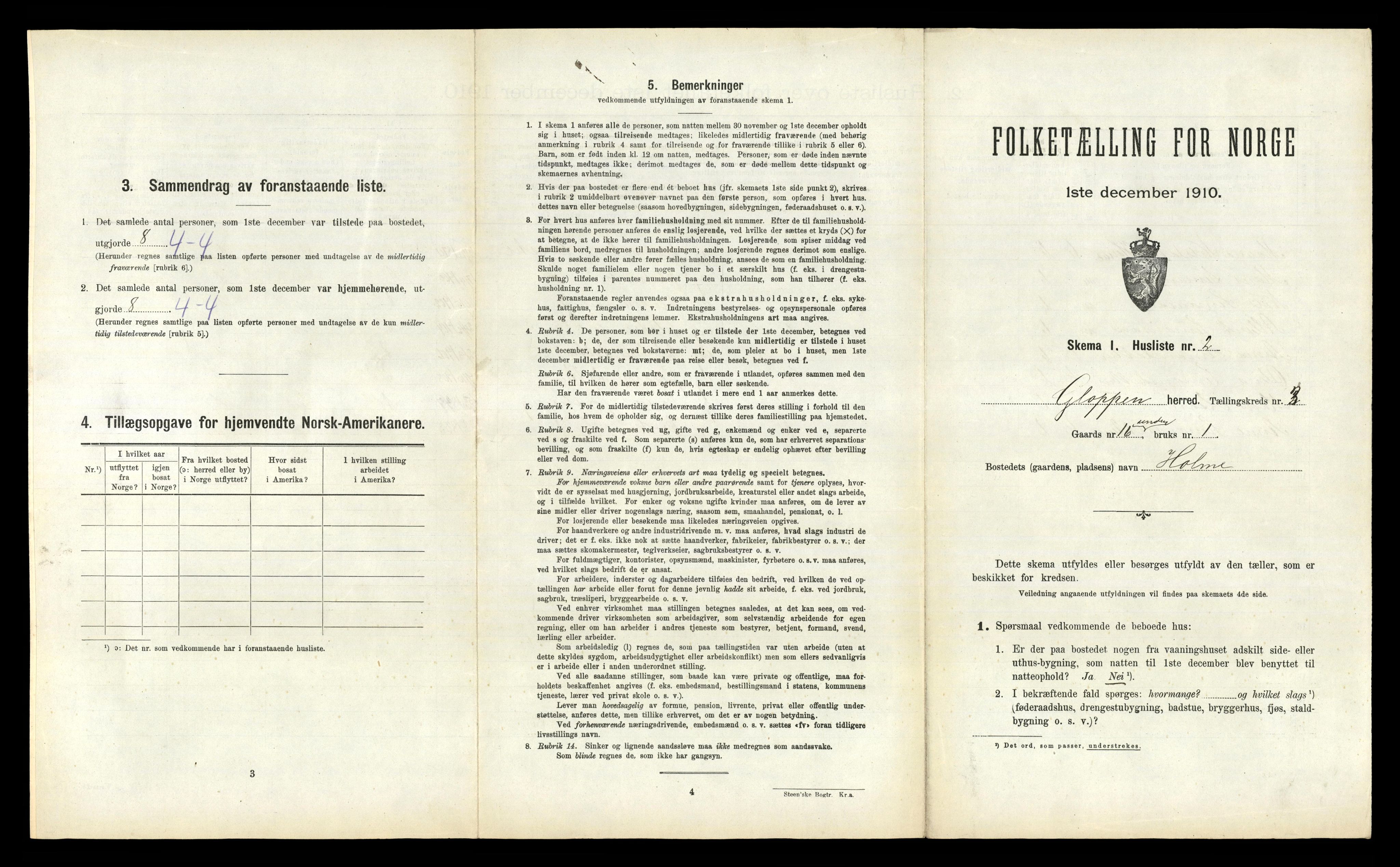 RA, 1910 census for Gloppen, 1910, p. 310