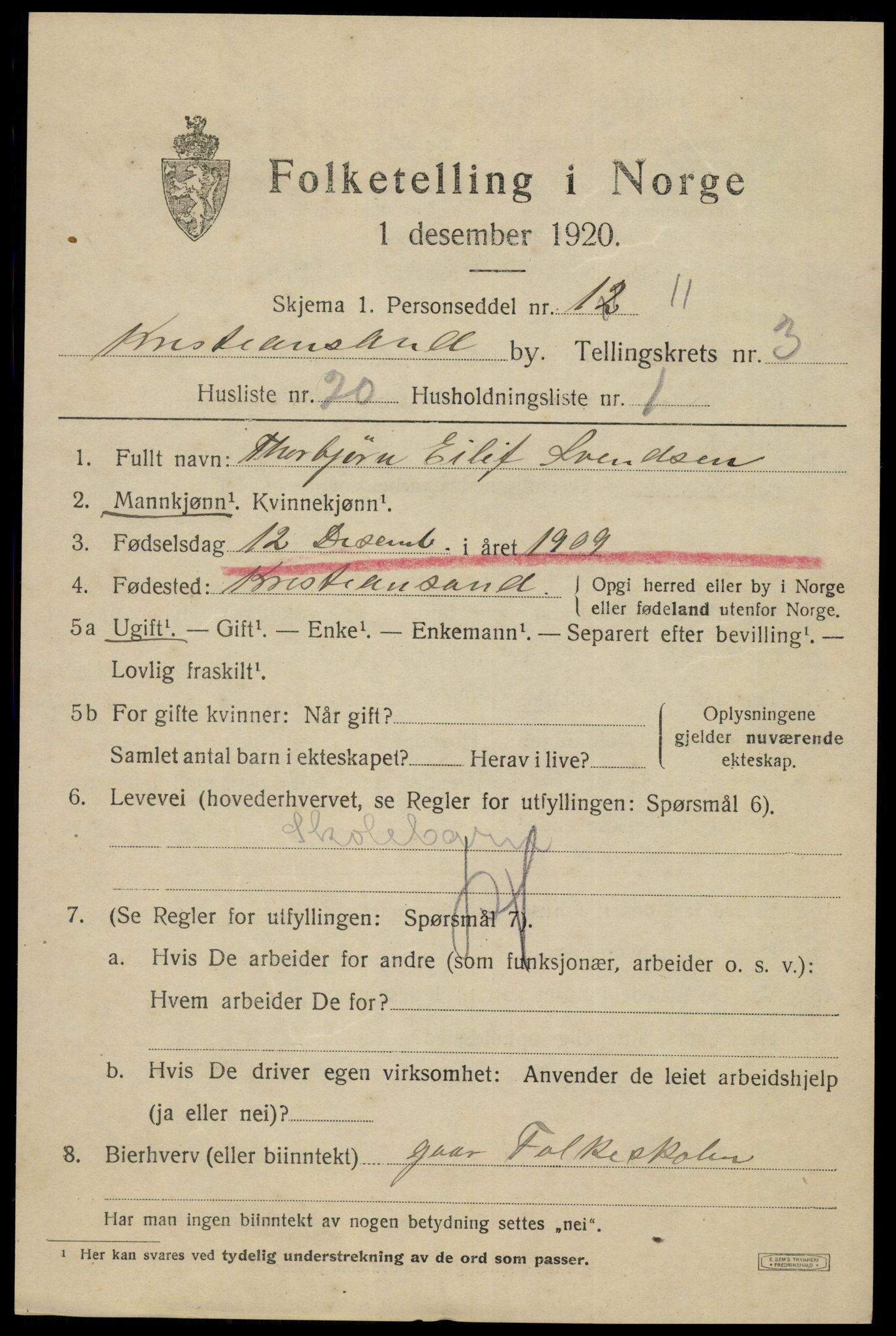 SAK, 1920 census for Kristiansand, 1920, p. 14265