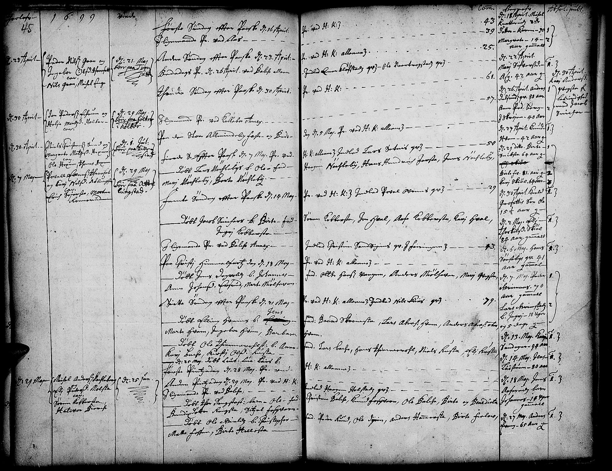 Toten prestekontor, SAH/PREST-102/H/Ha/Haa/L0001: Parish register (official) no. 1, 1695-1713, p. 45