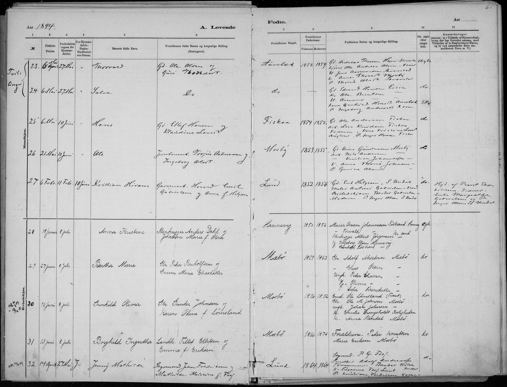 Oddernes sokneprestkontor, AV/SAK-1111-0033/F/Fa/Faa/L0009: Parish register (official) no. A 9, 1884-1896, p. 65