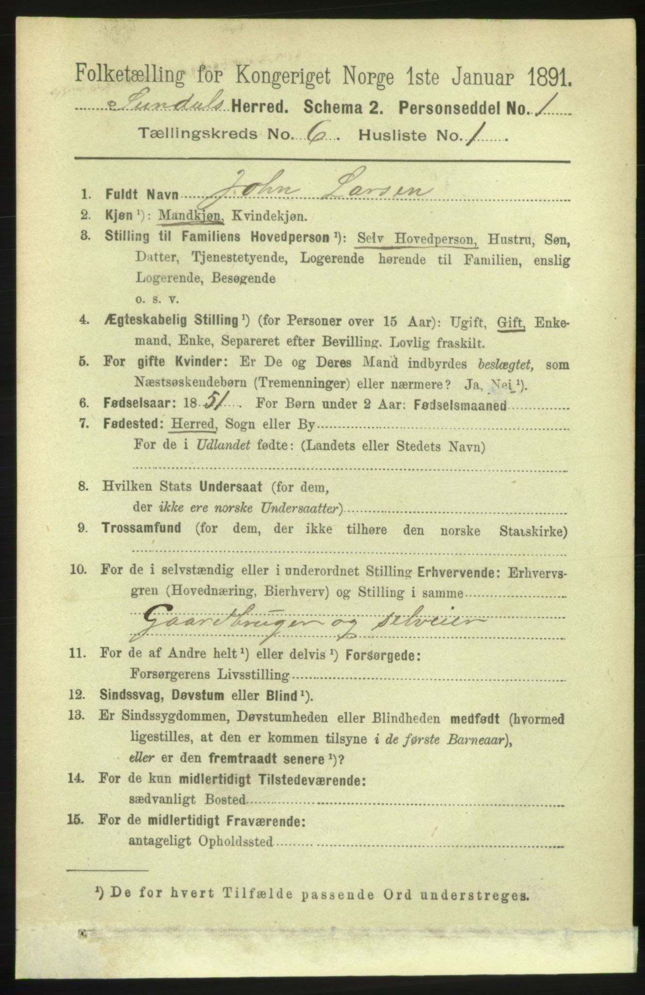 RA, 1891 census for 1563 Sunndal, 1891, p. 1575