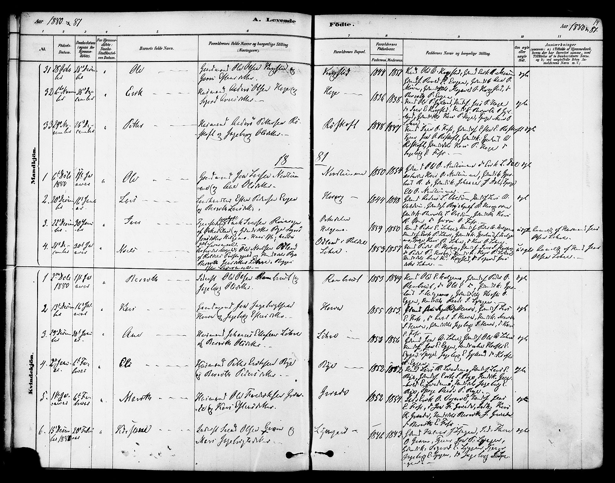 Ministerialprotokoller, klokkerbøker og fødselsregistre - Sør-Trøndelag, AV/SAT-A-1456/692/L1105: Parish register (official) no. 692A05, 1878-1890, p. 14