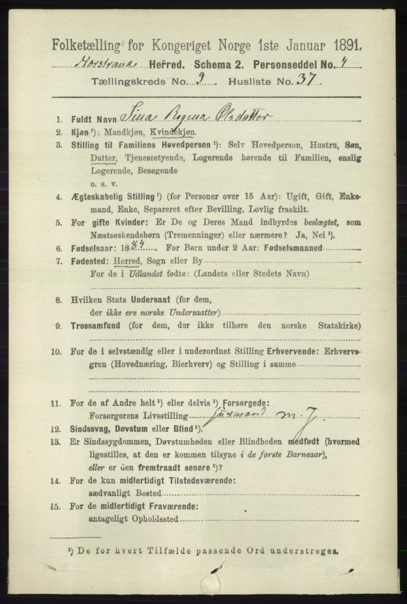 RA, 1891 census for 1139 Nedstrand, 1891, p. 1847