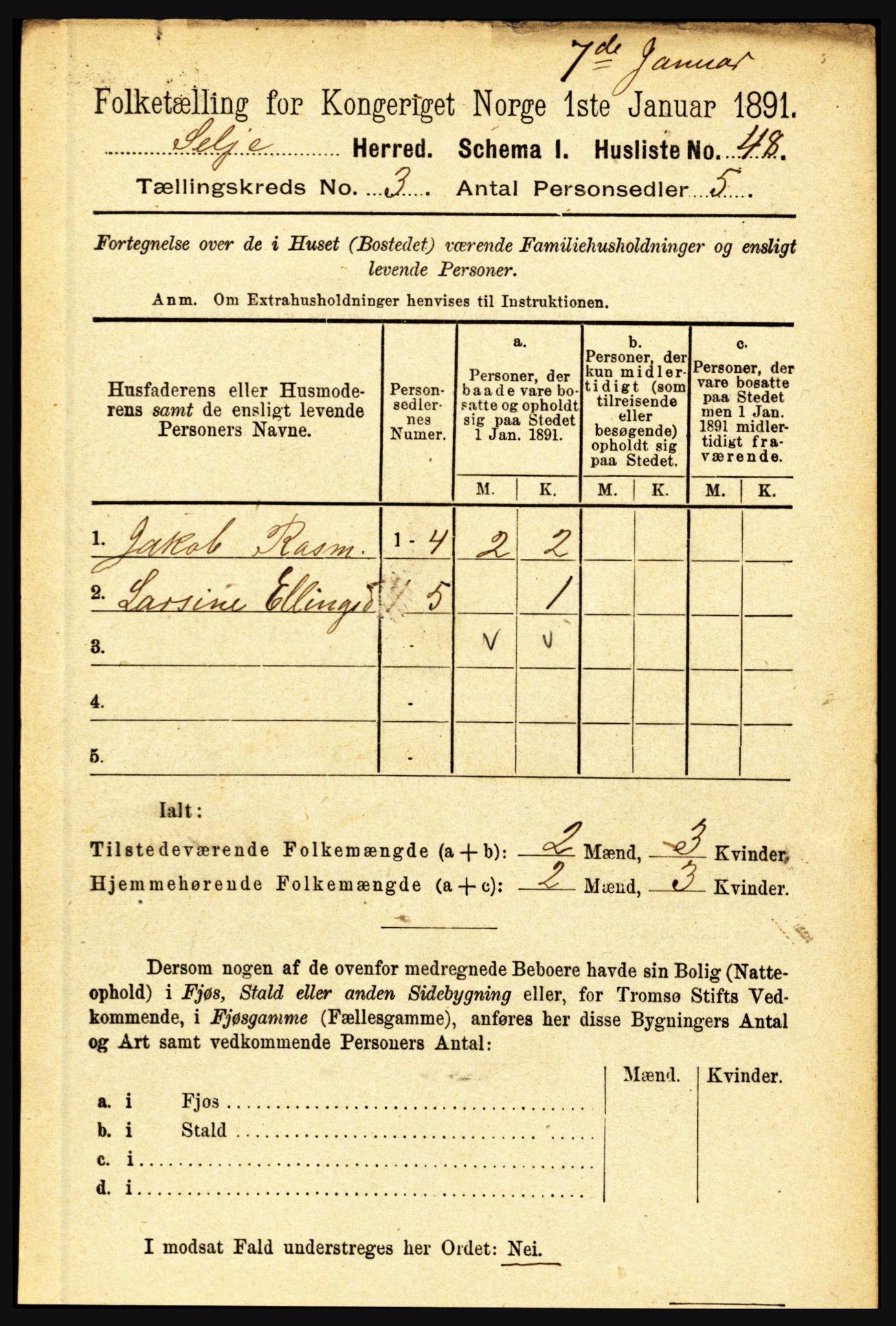 RA, 1891 census for 1441 Selje, 1891, p. 634