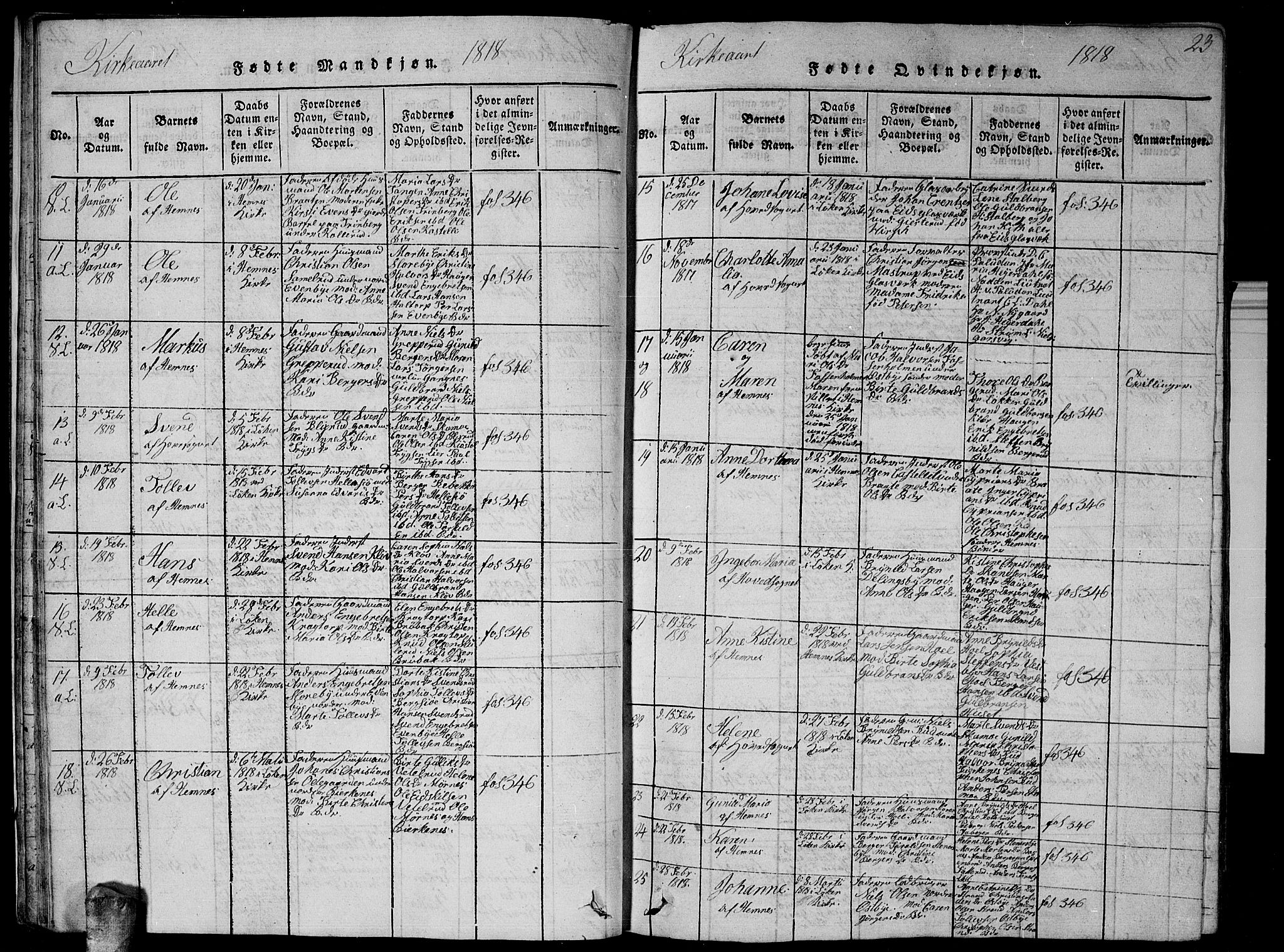 Høland prestekontor Kirkebøker, SAO/A-10346a/G/Ga/L0001: Parish register (copy) no. I 1, 1814-1827, p. 23