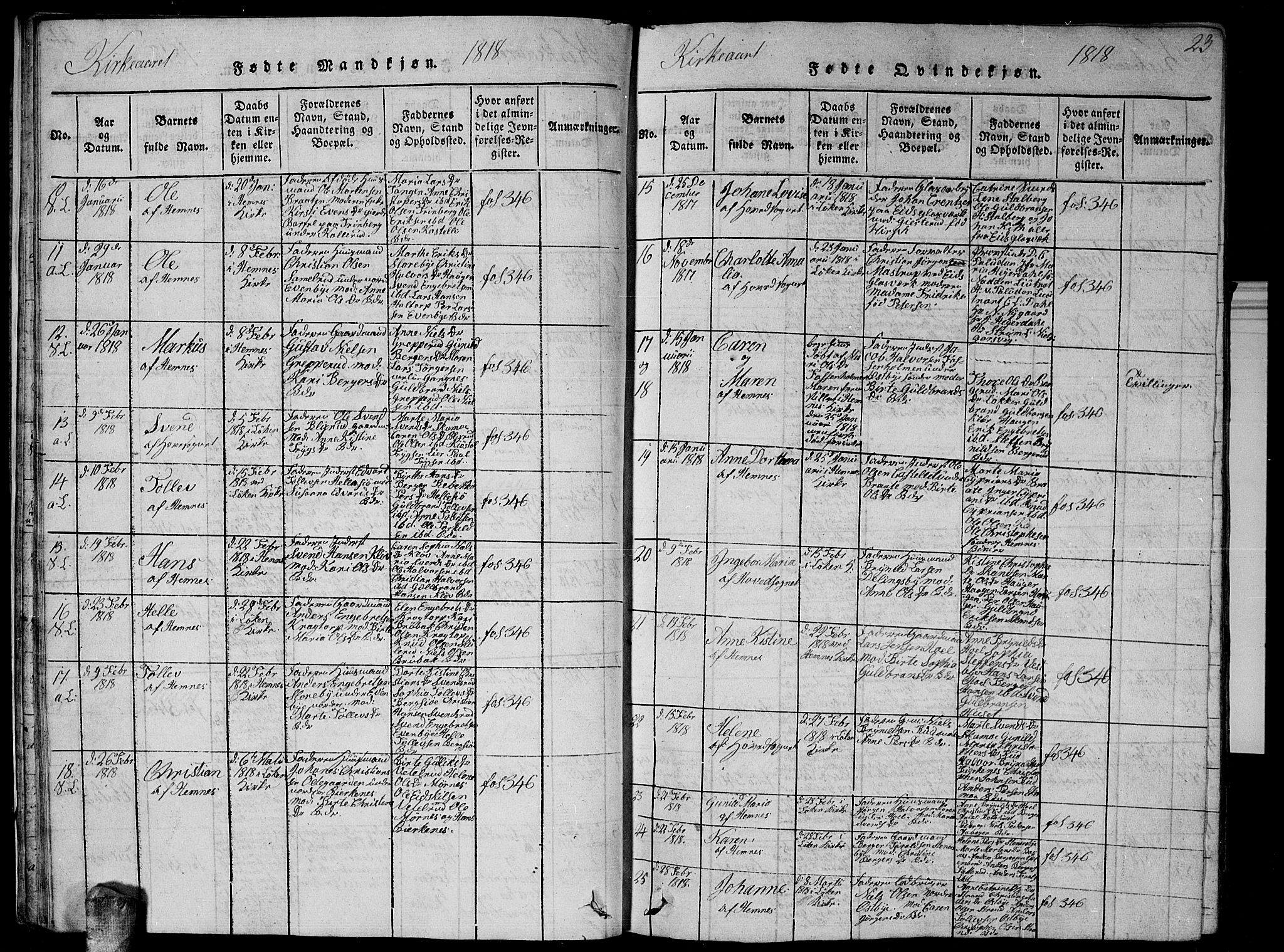 Høland prestekontor Kirkebøker, AV/SAO-A-10346a/G/Ga/L0001: Parish register (copy) no. I 1, 1814-1827, p. 23