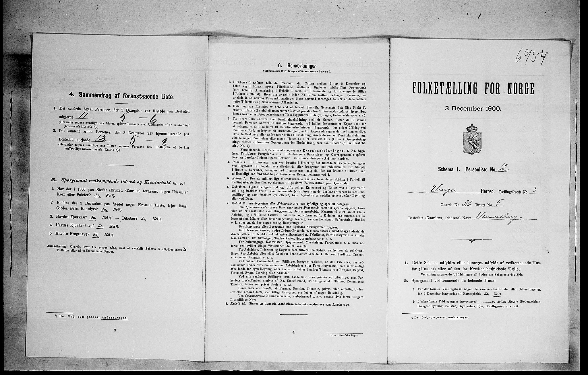 SAH, 1900 census for Vinger, 1900, p. 354